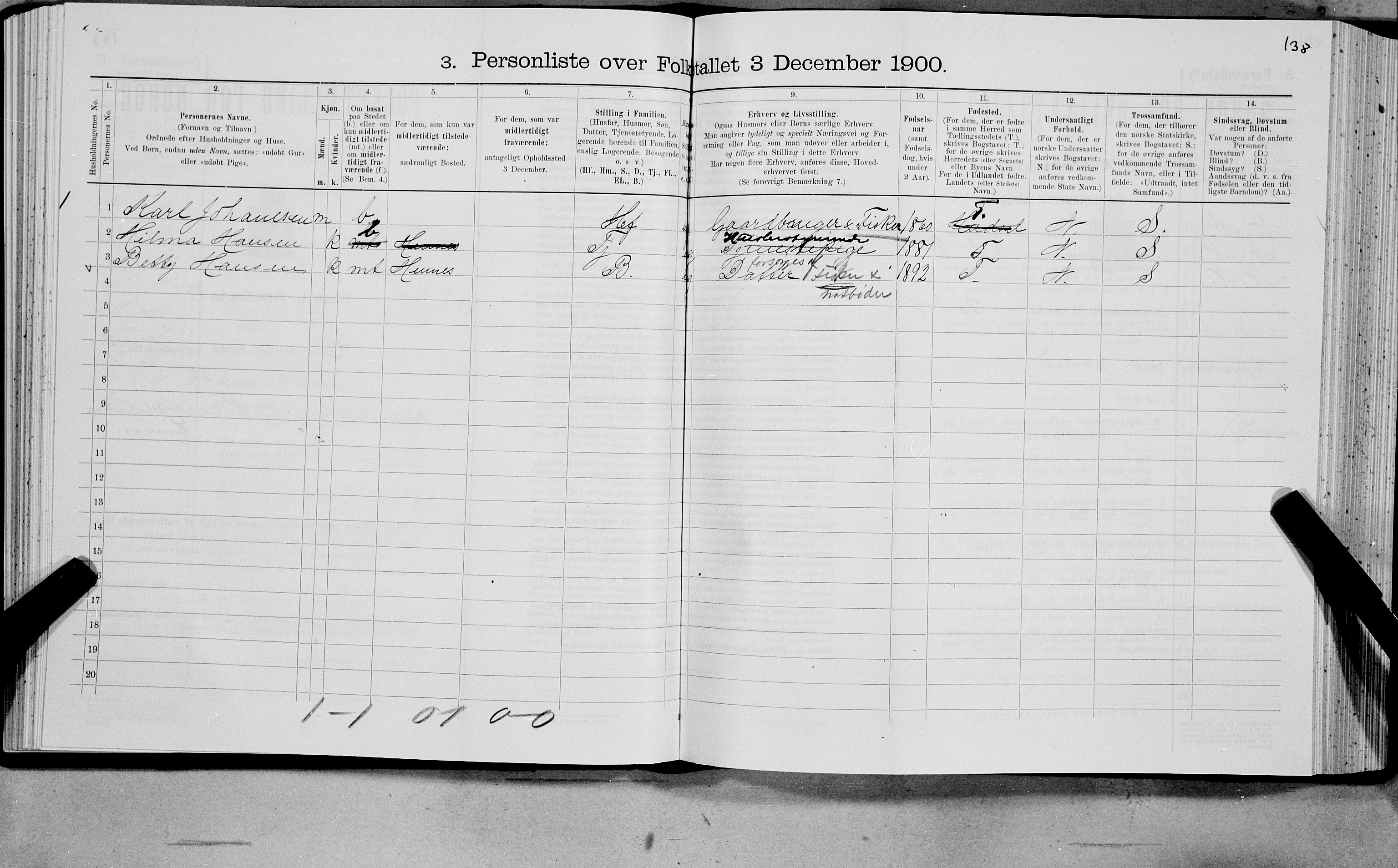 SAT, 1900 census for Hadsel, 1900, p. 184