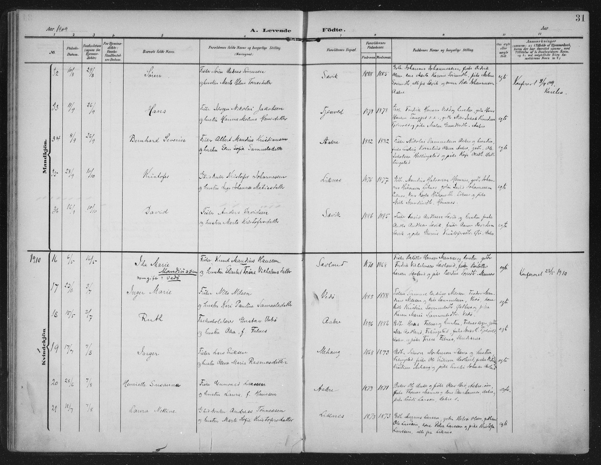 Kopervik sokneprestkontor, SAST/A-101850/H/Ha/Haa/L0005: Parish register (official) no. A 5, 1906-1924, p. 31