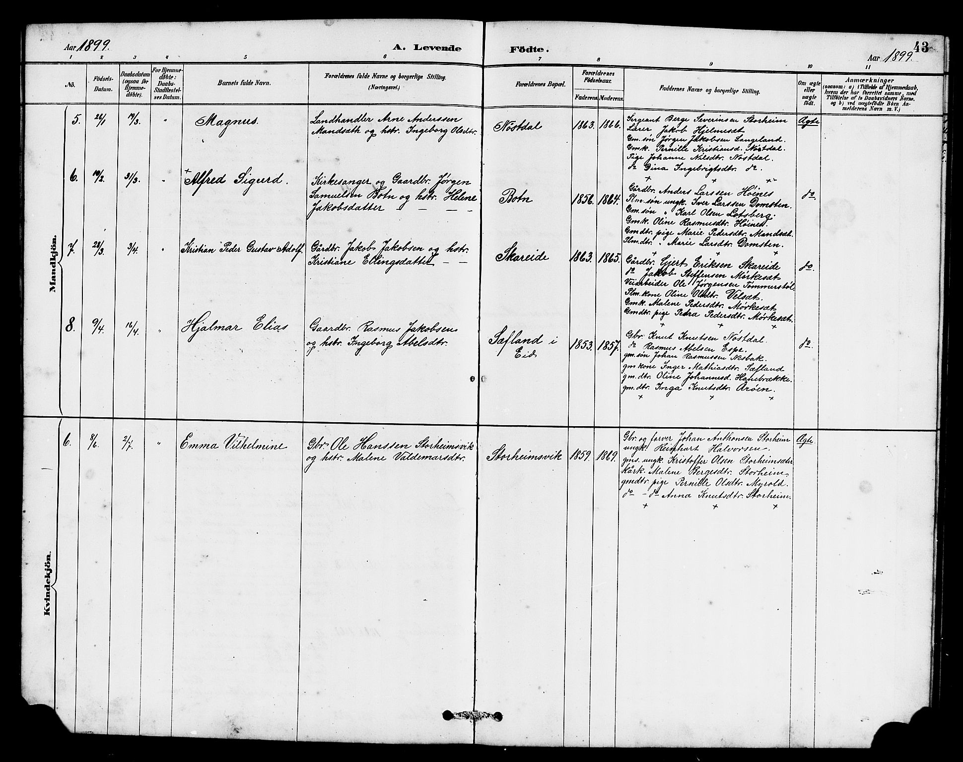 Eid sokneprestembete, AV/SAB-A-82301/H/Hab/Habc/L0002: Parish register (copy) no. C 2, 1887-1906, p. 43