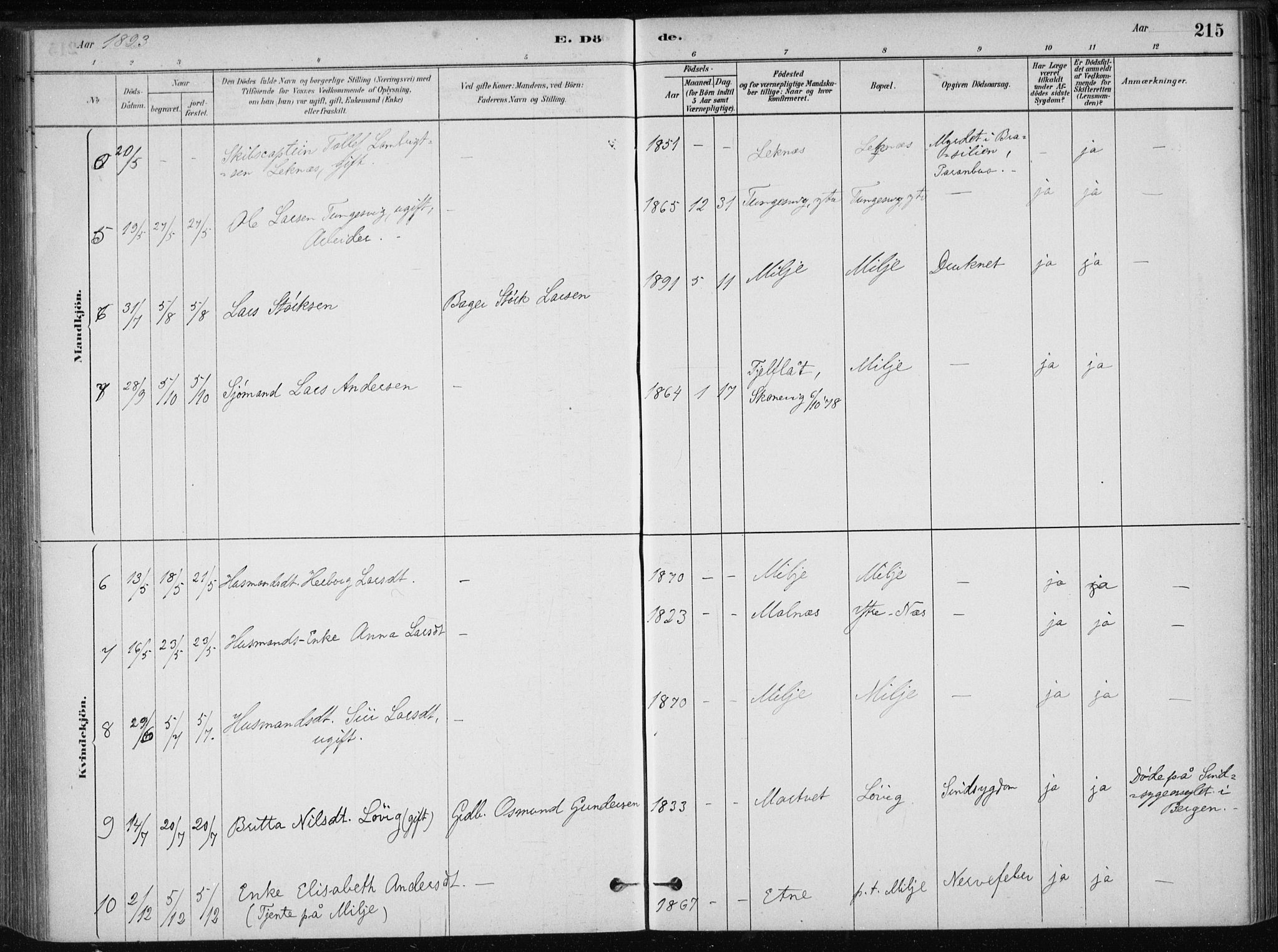 Skånevik sokneprestembete, SAB/A-77801/H/Haa: Parish register (official) no. B 1, 1879-1914, p. 215