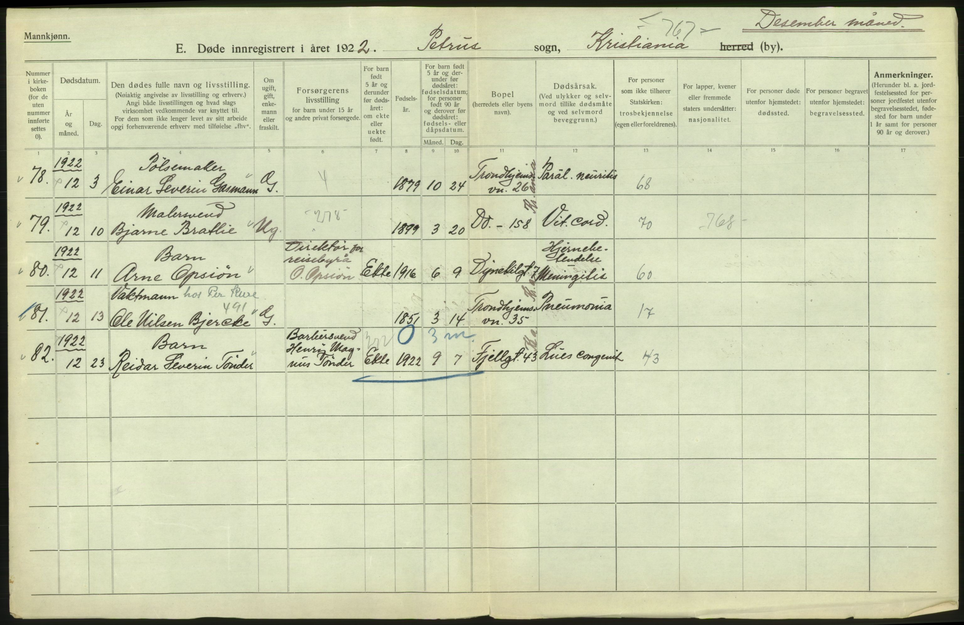 Statistisk sentralbyrå, Sosiodemografiske emner, Befolkning, AV/RA-S-2228/D/Df/Dfc/Dfcb/L0010: Kristiania: Døde, dødfødte, 1922, p. 130