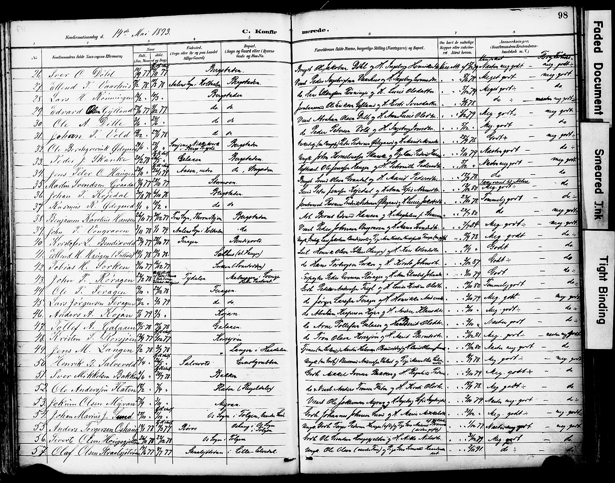 Ministerialprotokoller, klokkerbøker og fødselsregistre - Sør-Trøndelag, SAT/A-1456/681/L0935: Parish register (official) no. 681A13, 1890-1898, p. 98