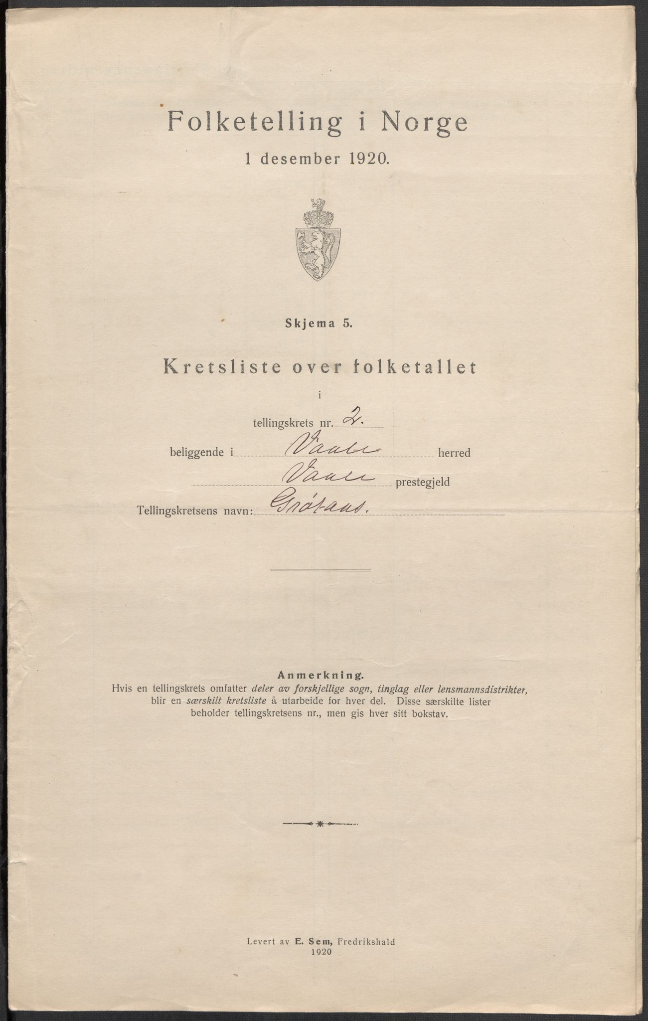 SAKO, 1920 census for Våle, 1920, p. 8