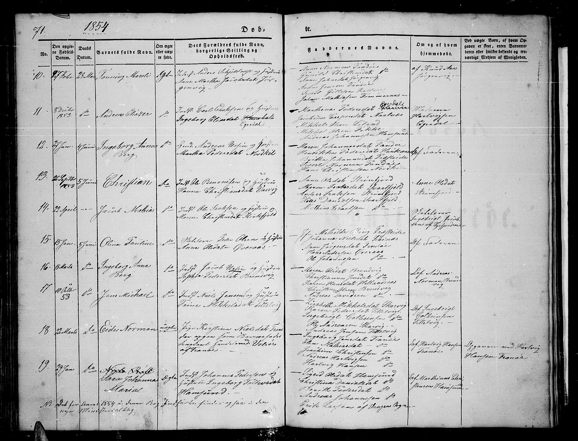 Ministerialprotokoller, klokkerbøker og fødselsregistre - Nordland, AV/SAT-A-1459/859/L0856: Parish register (copy) no. 859C02, 1843-1854, p. 71