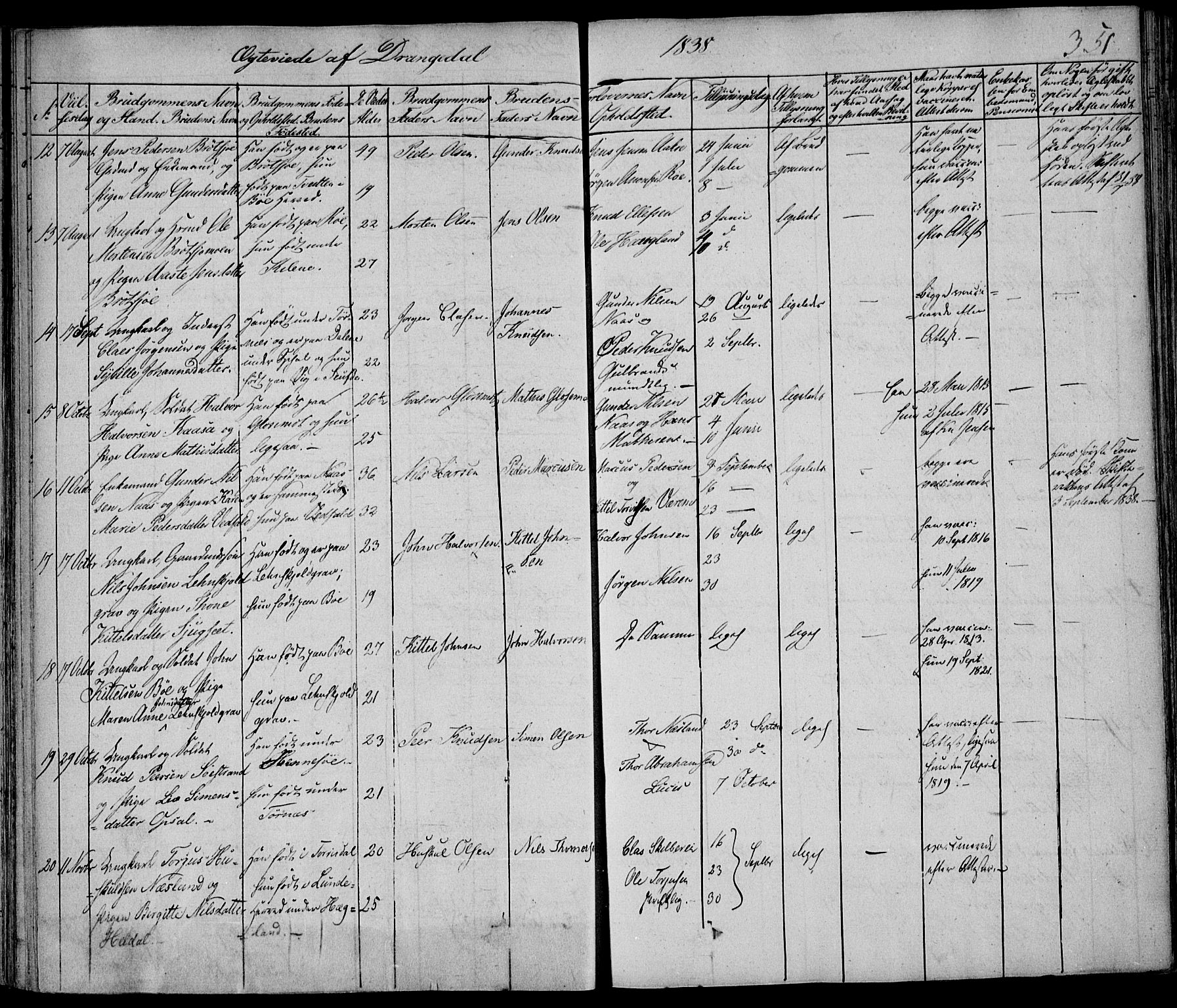 Drangedal kirkebøker, SAKO/A-258/F/Fa/L0007a: Parish register (official) no. 7a, 1837-1856, p. 351