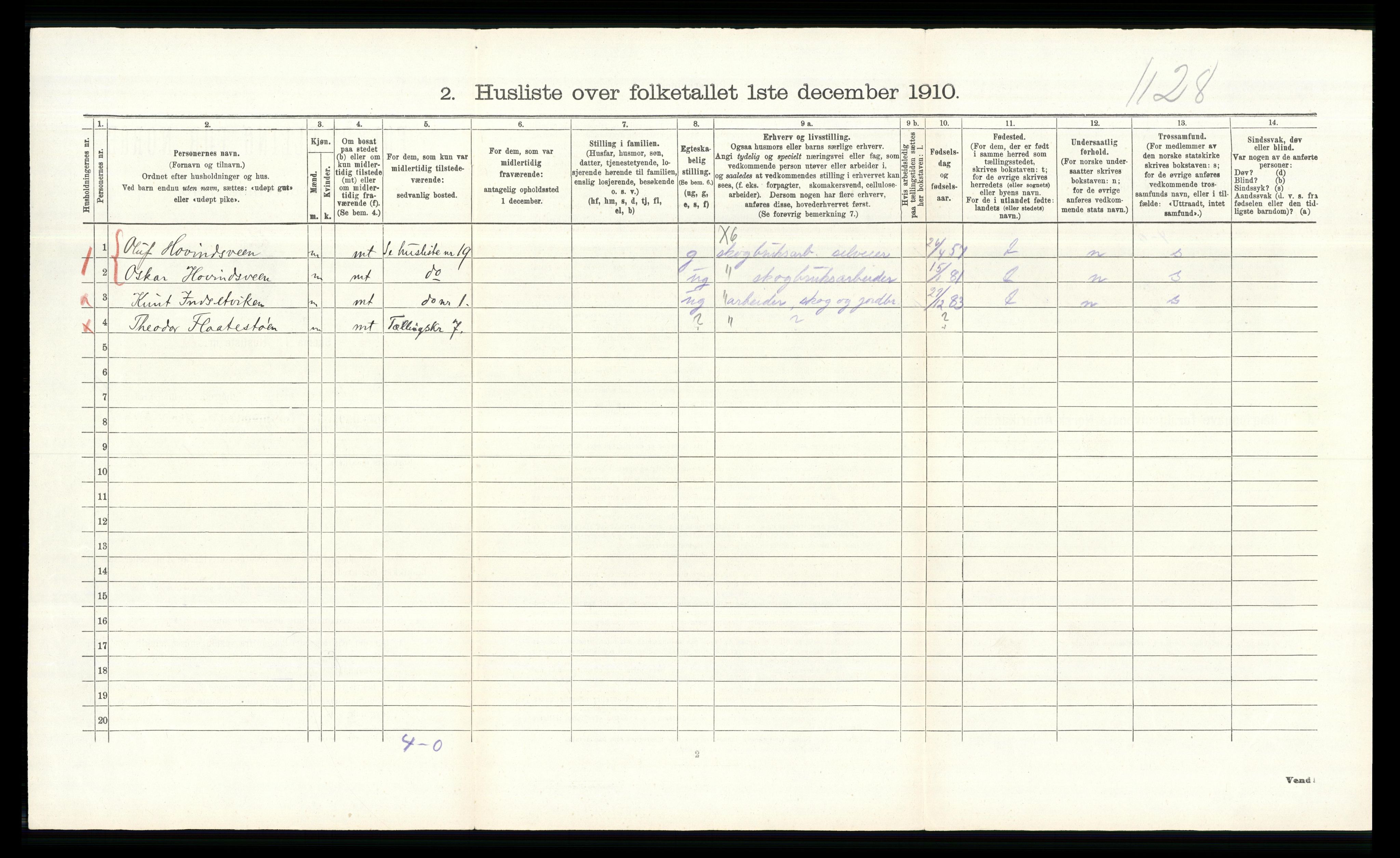 RA, 1910 census for Elverum, 1910, p. 610