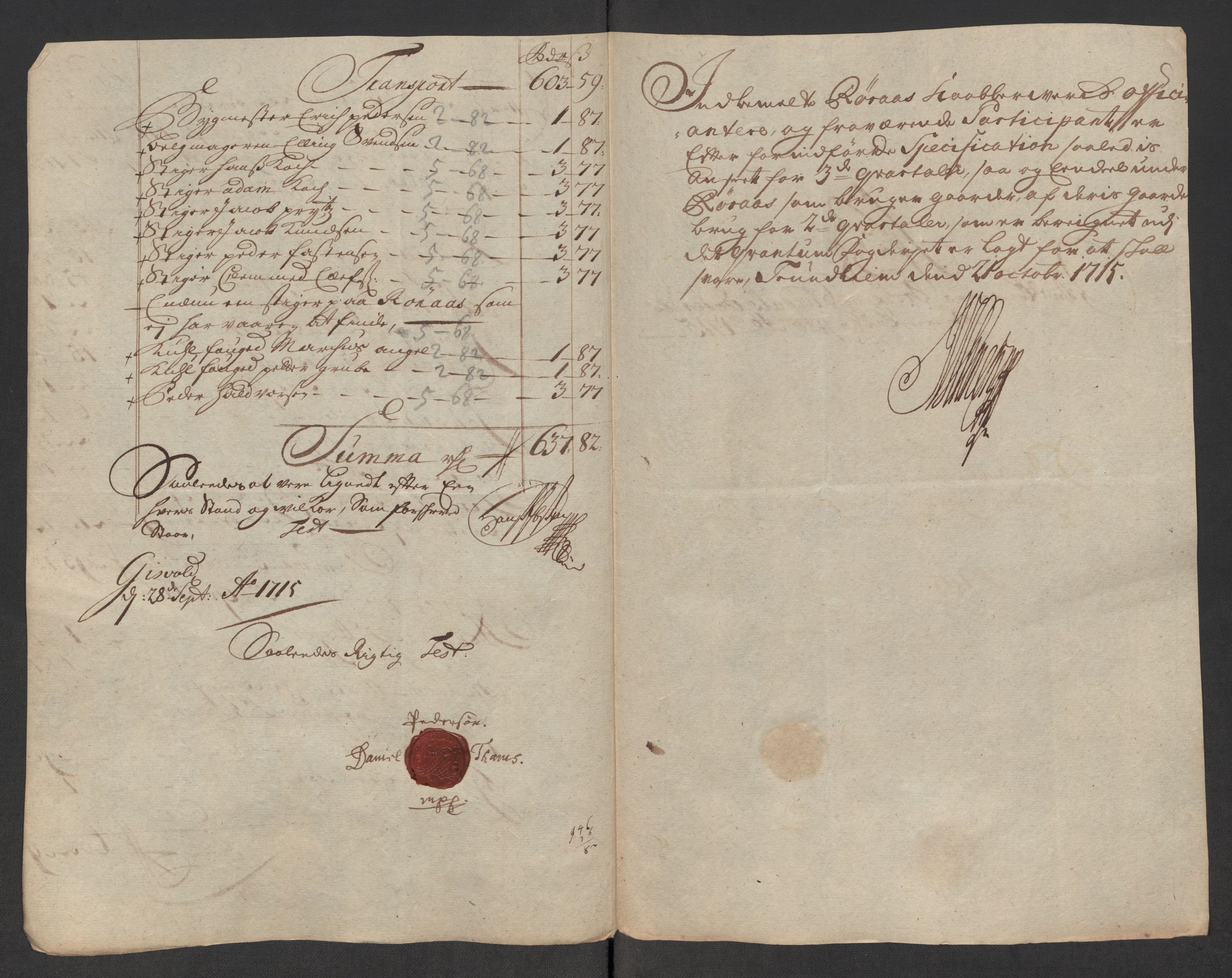 Rentekammeret inntil 1814, Reviderte regnskaper, Fogderegnskap, AV/RA-EA-4092/R60/L3966: Fogderegnskap Orkdal og Gauldal, 1715, p. 361