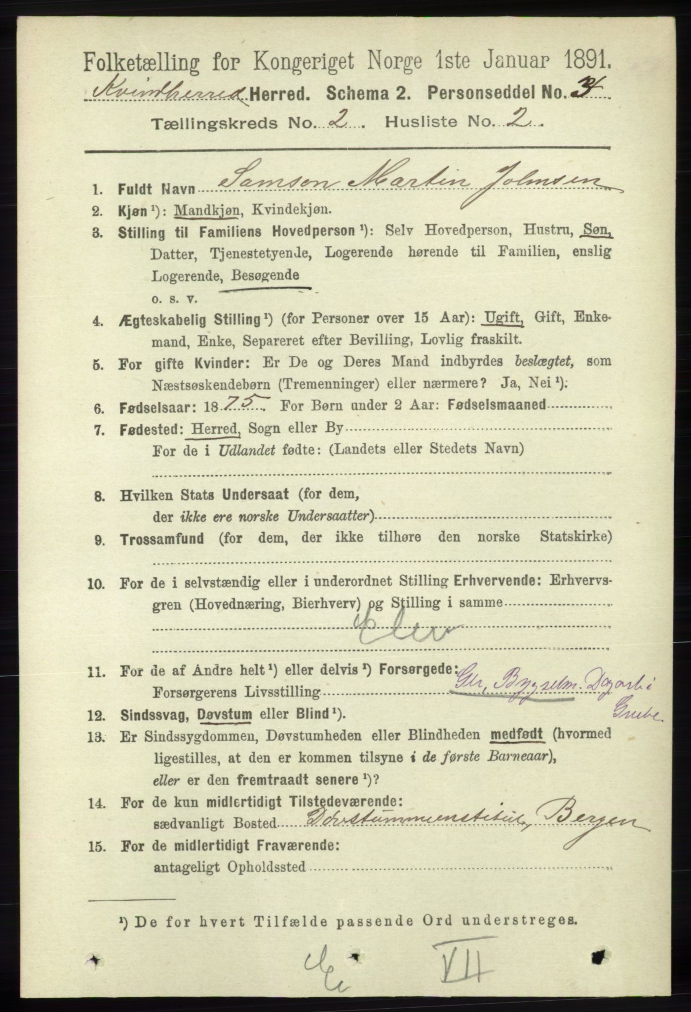 RA, 1891 census for 1224 Kvinnherad, 1891, p. 631