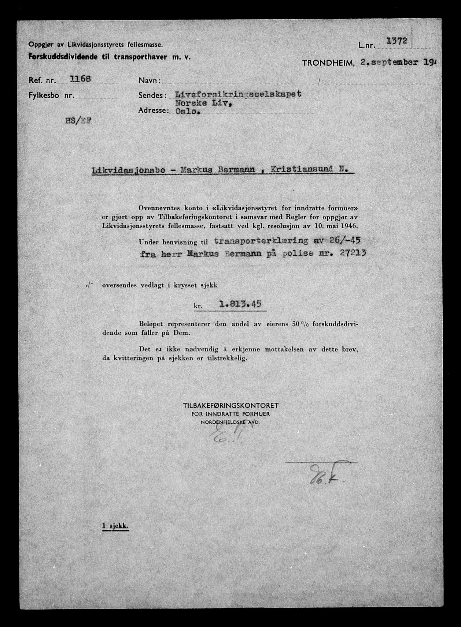 Justisdepartementet, Tilbakeføringskontoret for inndratte formuer, AV/RA-S-1564/H/Hc/Hcb/L0910: --, 1945-1947, p. 207