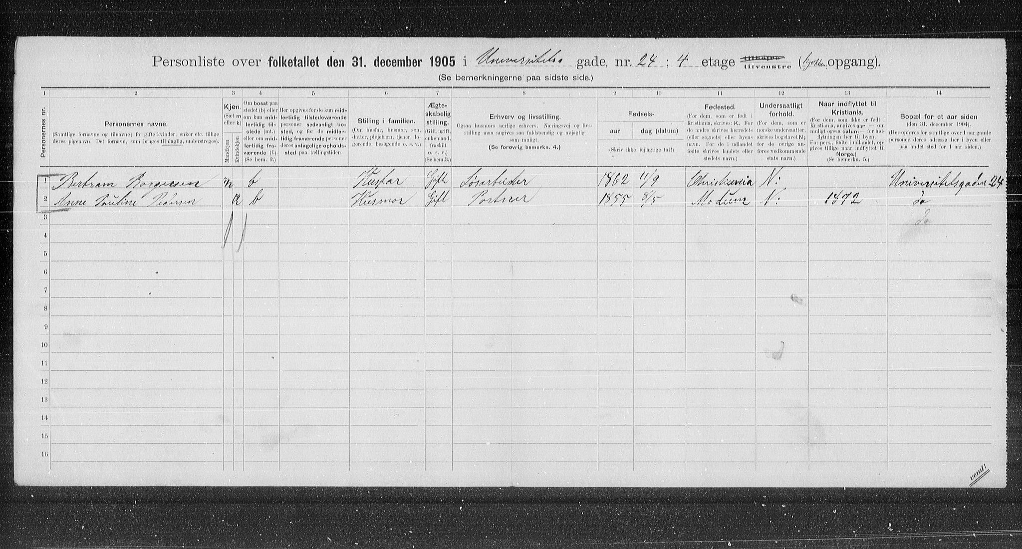 OBA, Municipal Census 1905 for Kristiania, 1905, p. 63111