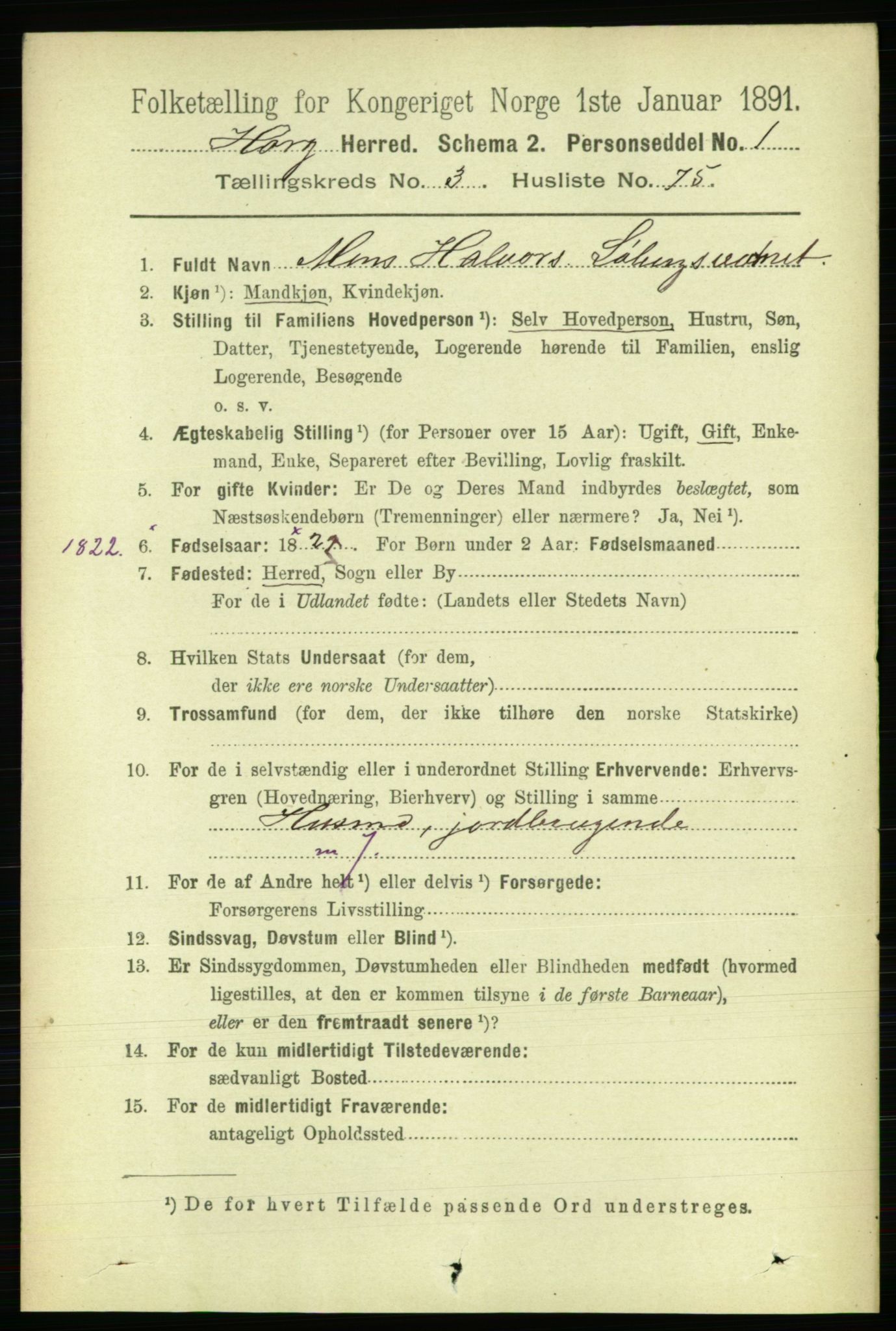 RA, 1891 census for 1650 Horg, 1891, p. 1498