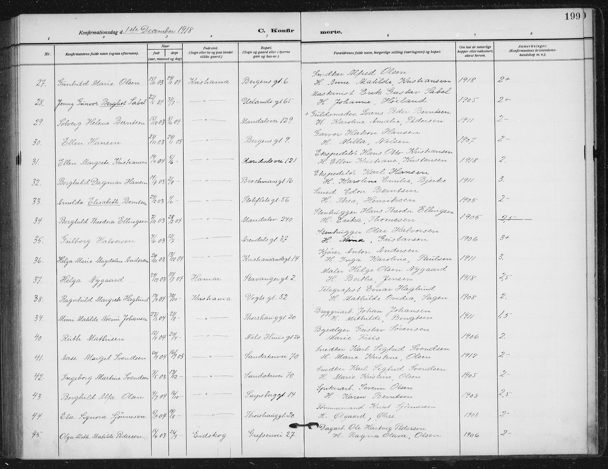 Sagene prestekontor Kirkebøker, AV/SAO-A-10796/F/L0008: Parish register (official) no. 8, 1910-1919, p. 199