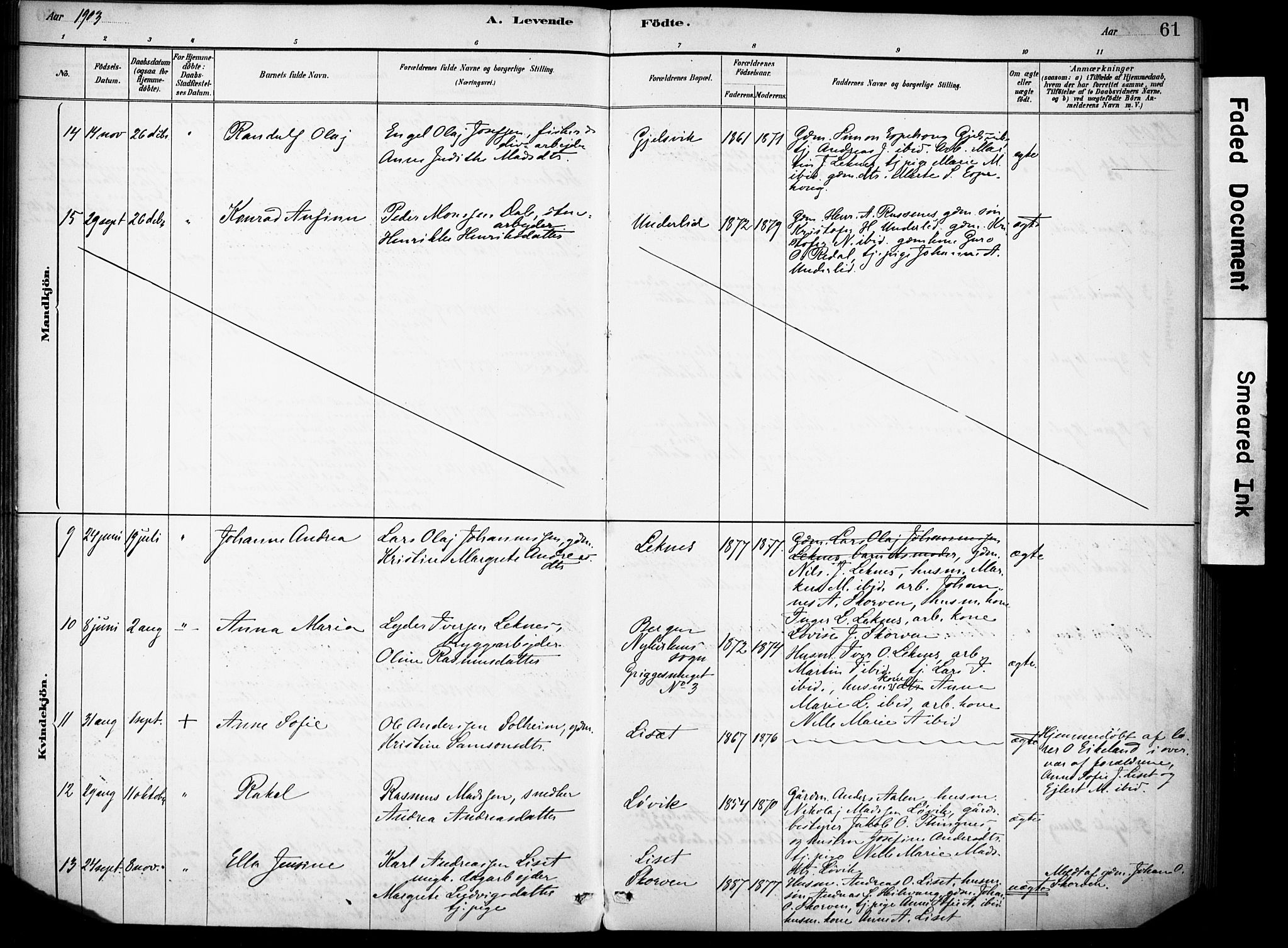 Førde sokneprestembete, AV/SAB-A-79901/H/Haa/Haae/L0001: Parish register (official) no. E 1, 1881-1911, p. 61