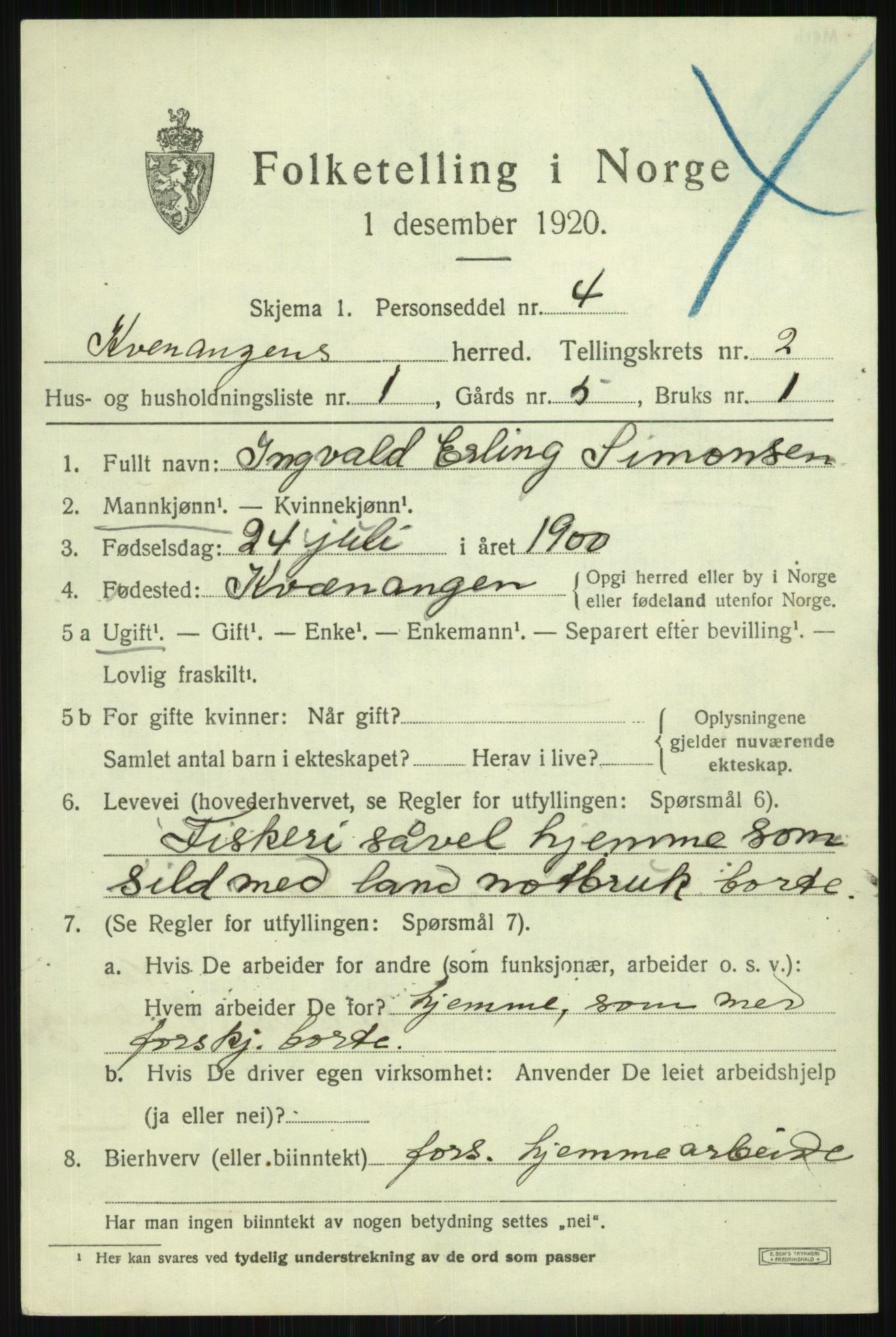 SATØ, 1920 census for Kvænangen, 1920, p. 1222