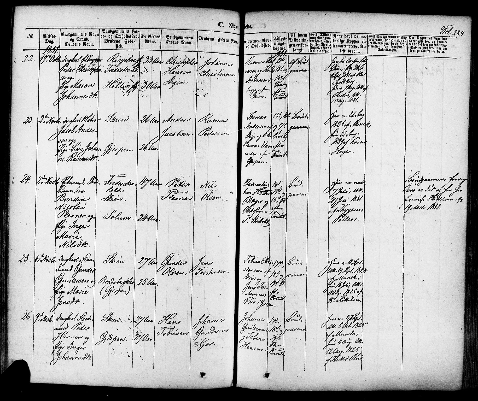 Skien kirkebøker, AV/SAKO-A-302/F/Fa/L0006a: Parish register (official) no. 6A, 1843-1856, p. 289