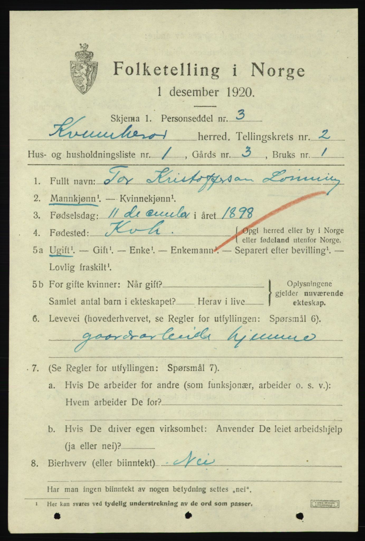 SAB, 1920 census for Kvinnherad, 1920, p. 4076