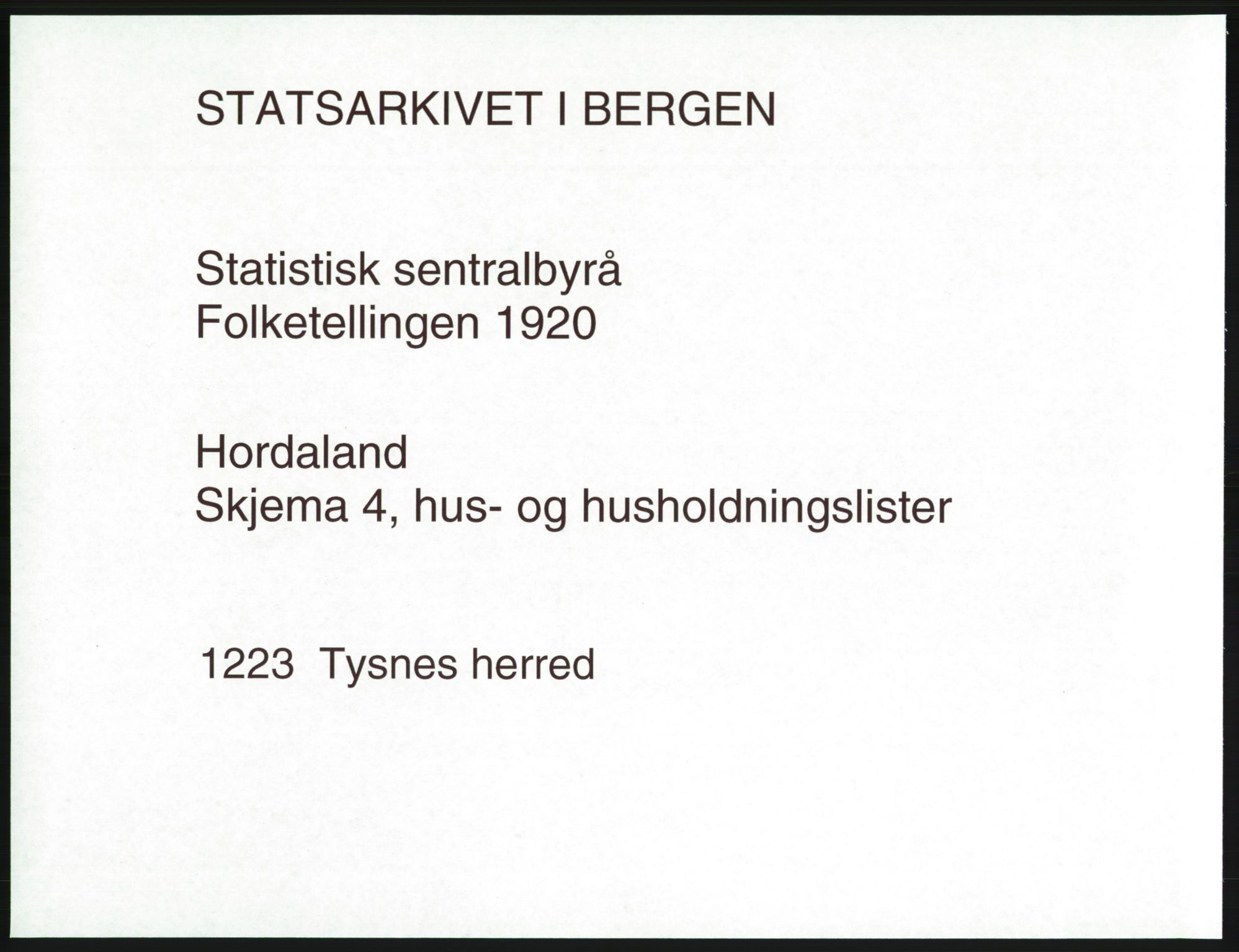 SAB, 1920 census for Tysnes, 1920, p. 56