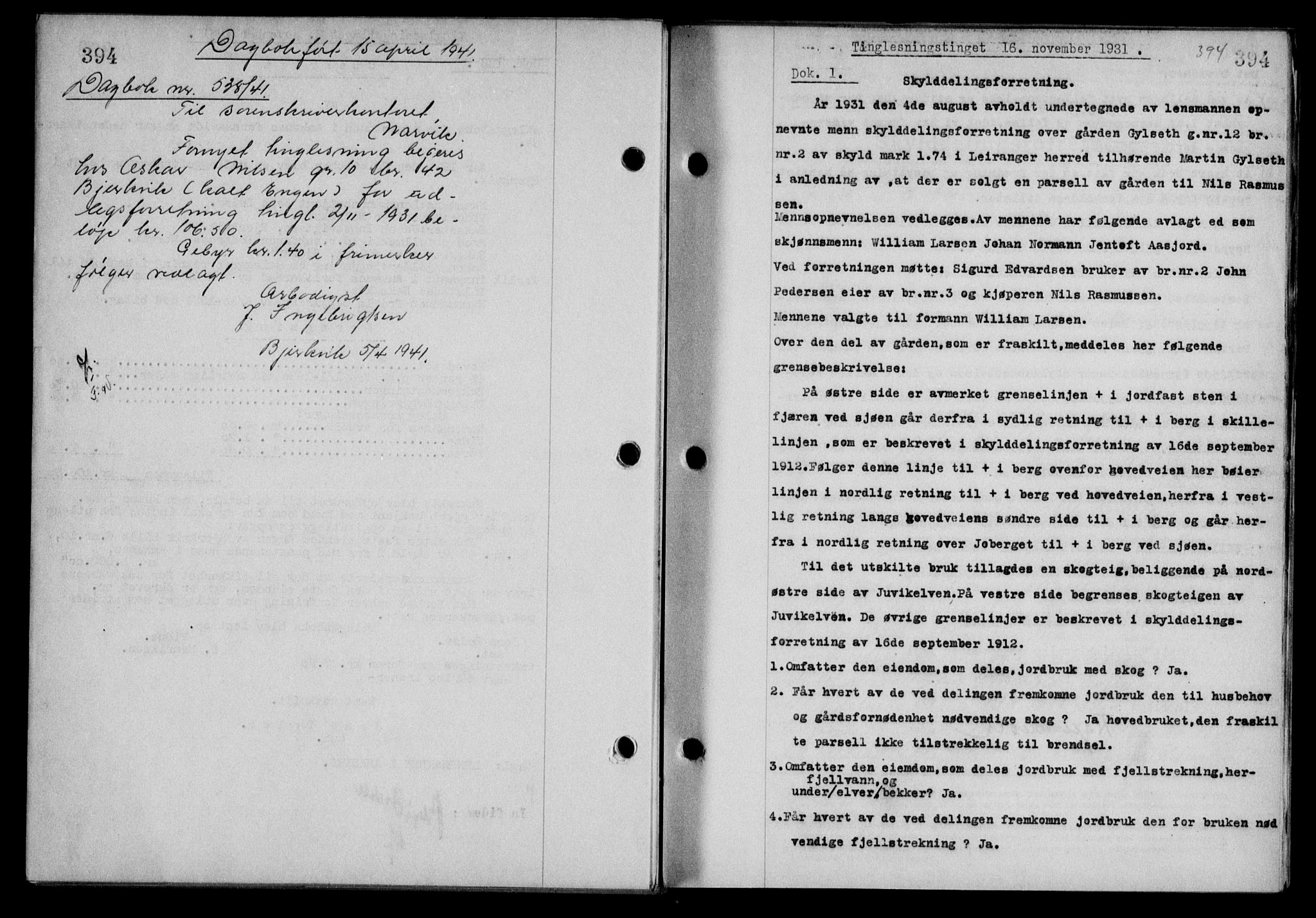 Steigen og Ofoten sorenskriveri, SAT/A-0030/1/2/2C/L0019: Mortgage book no. 22, 1931-1931, Deed date: 16.11.1931