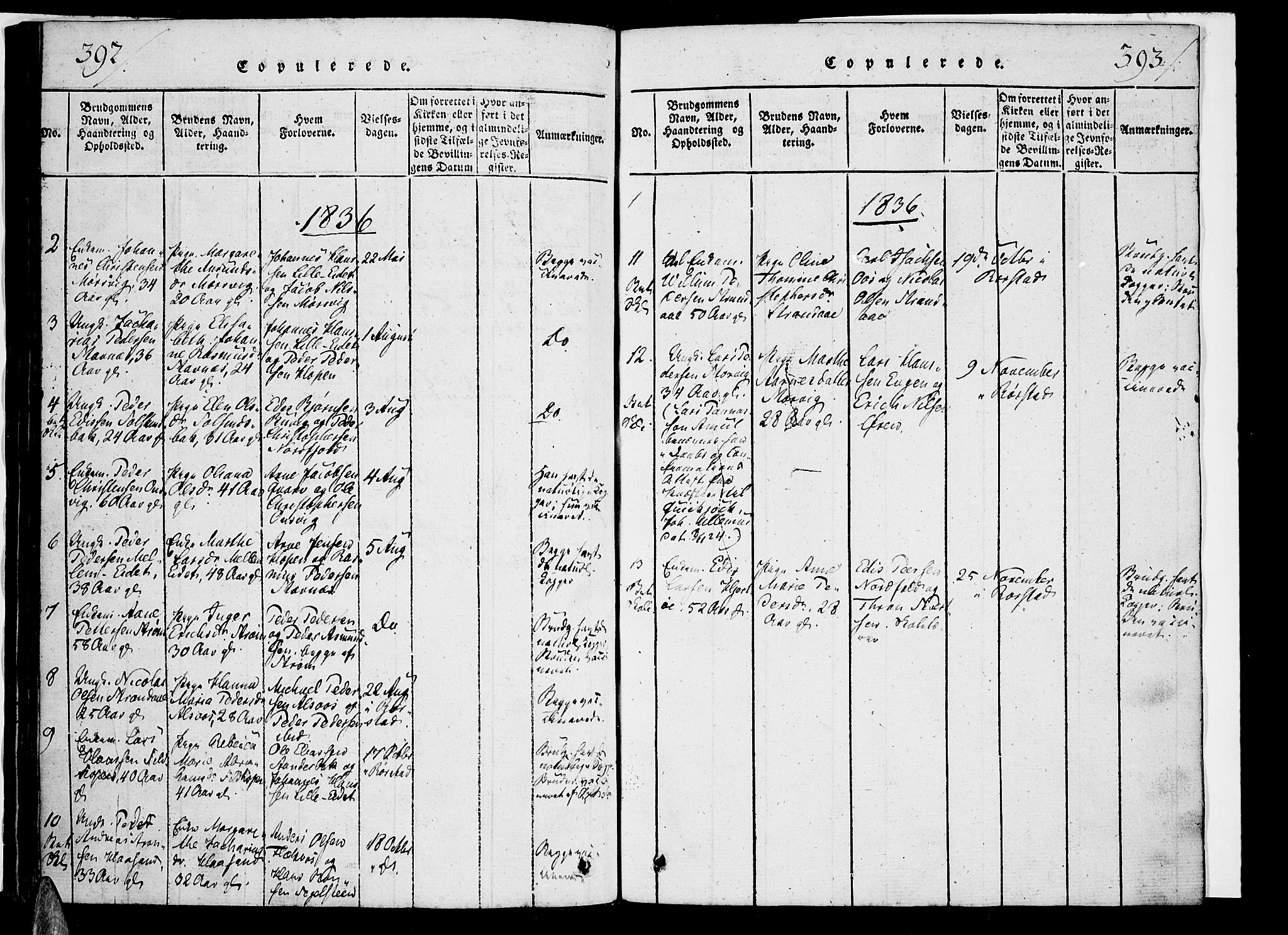 Ministerialprotokoller, klokkerbøker og fødselsregistre - Nordland, AV/SAT-A-1459/853/L0768: Parish register (official) no. 853A07, 1821-1836, p. 392-393