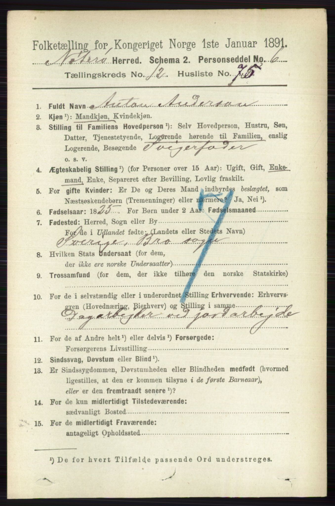 RA, 1891 census for 0722 Nøtterøy, 1891, p. 6784