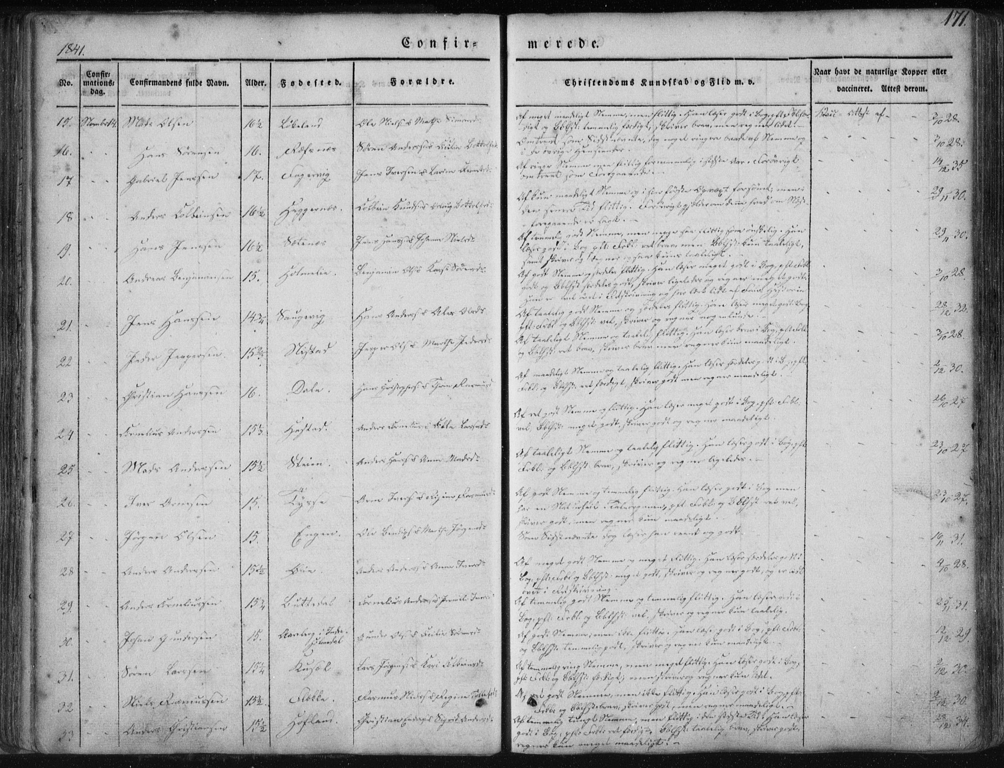 Fjaler sokneprestembete, AV/SAB-A-79801/H/Haa/Haaa/L0006: Parish register (official) no. A 6, 1835-1884, p. 171