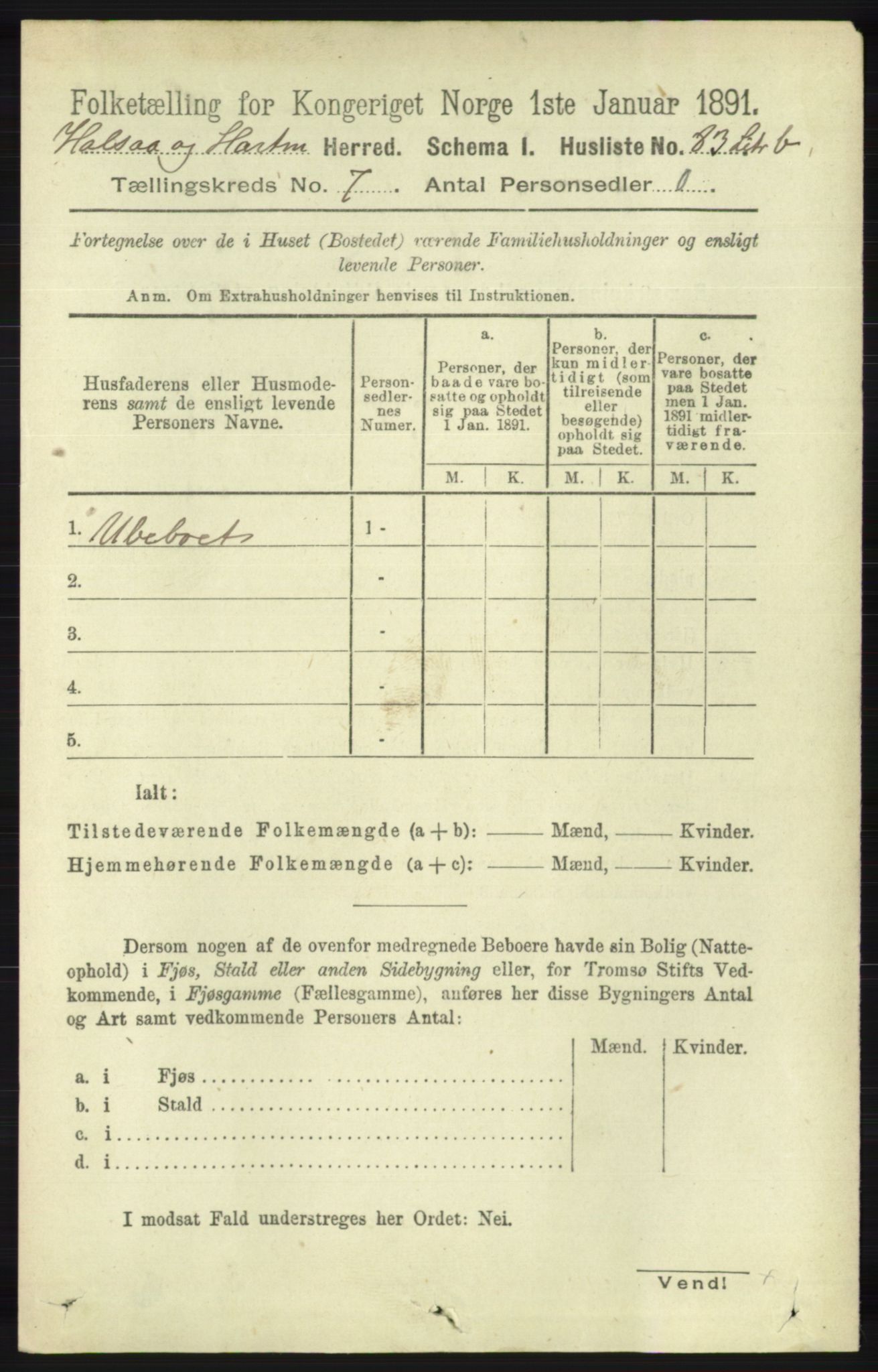 RA, 1891 census for 1019 Halse og Harkmark, 1891, p. 2740