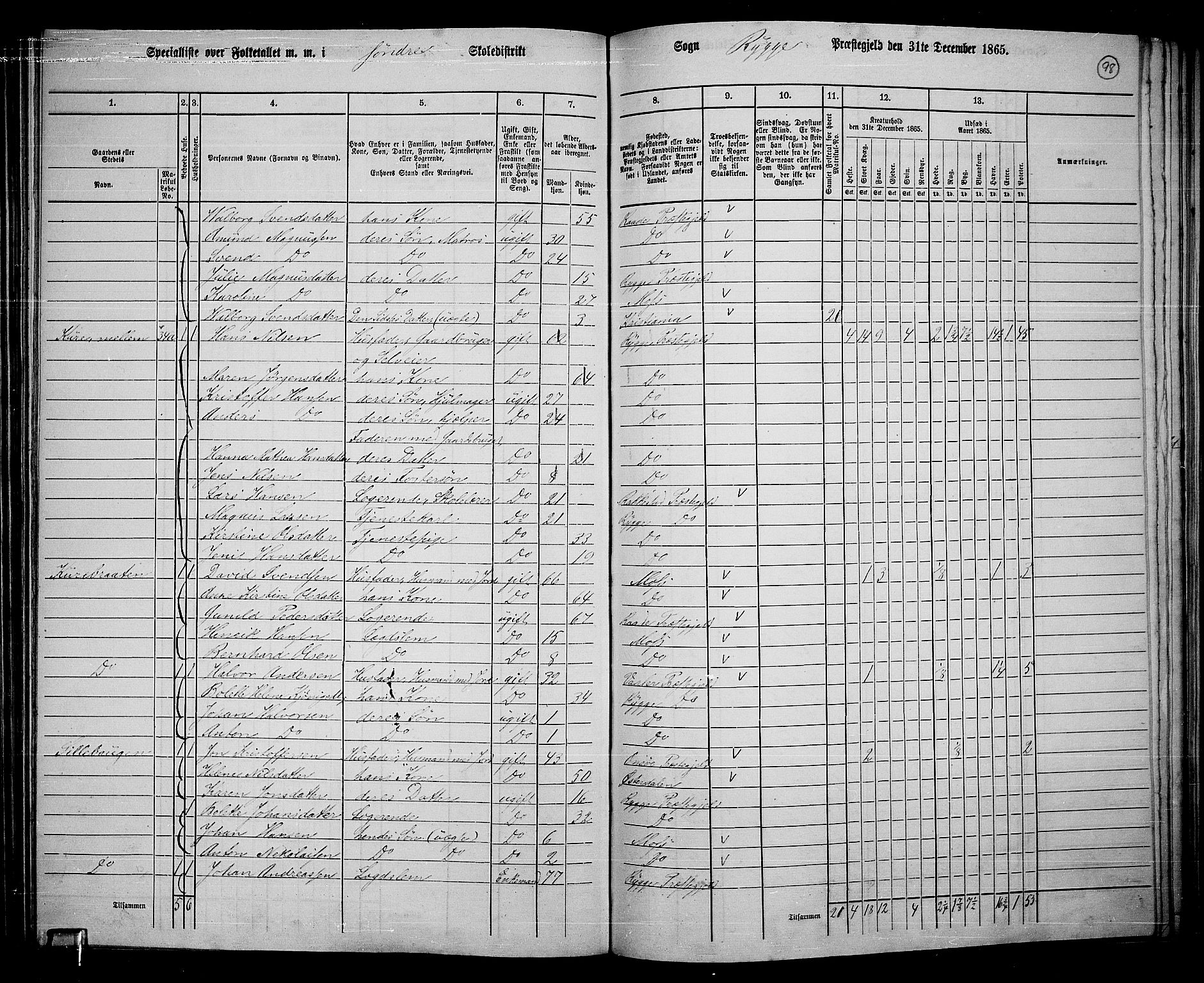 RA, 1865 census for Rygge, 1865, p. 41