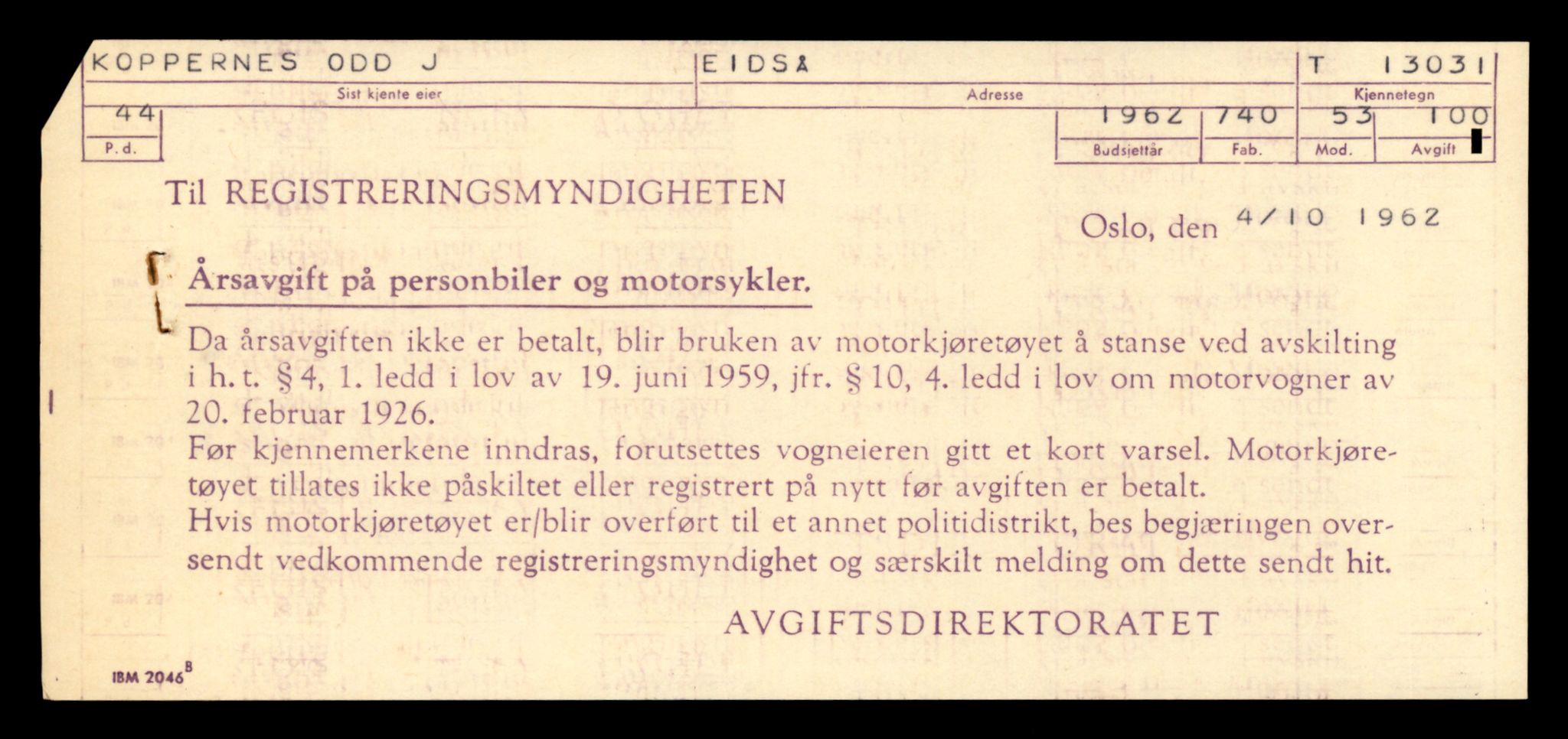 Møre og Romsdal vegkontor - Ålesund trafikkstasjon, SAT/A-4099/F/Fe/L0037: Registreringskort for kjøretøy T 13031 - T 13179, 1927-1998, p. 5