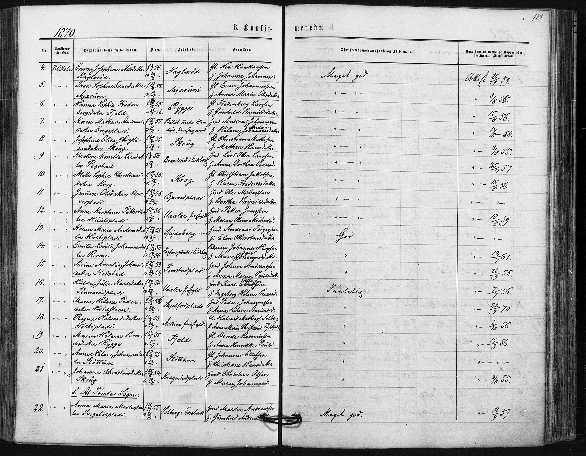 Hobøl prestekontor Kirkebøker, SAO/A-2002/F/Fa/L0004: Parish register (official) no. I 4, 1865-1877, p. 128