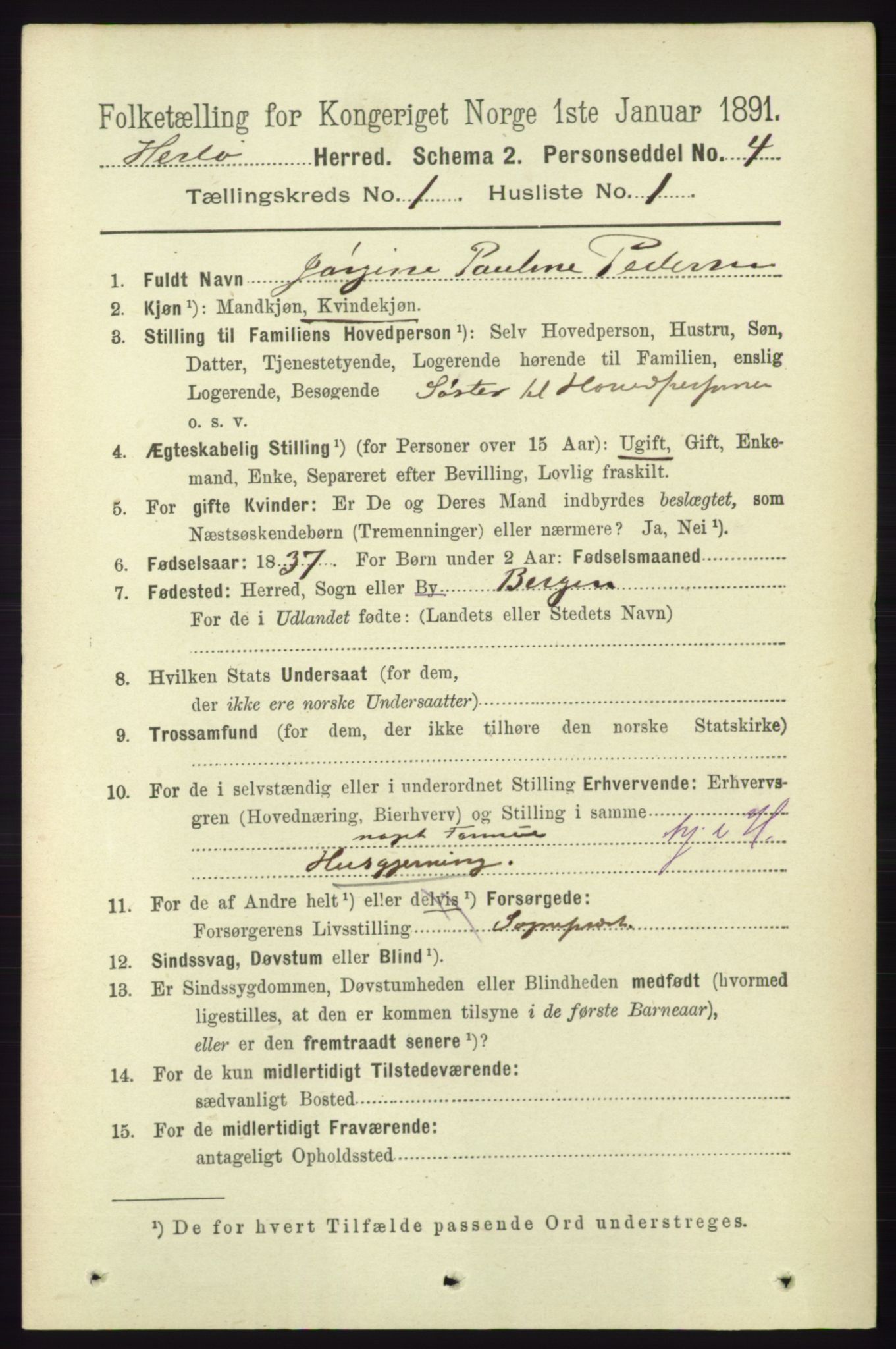 RA, 1891 census for 1258 Herdla, 1891, p. 87