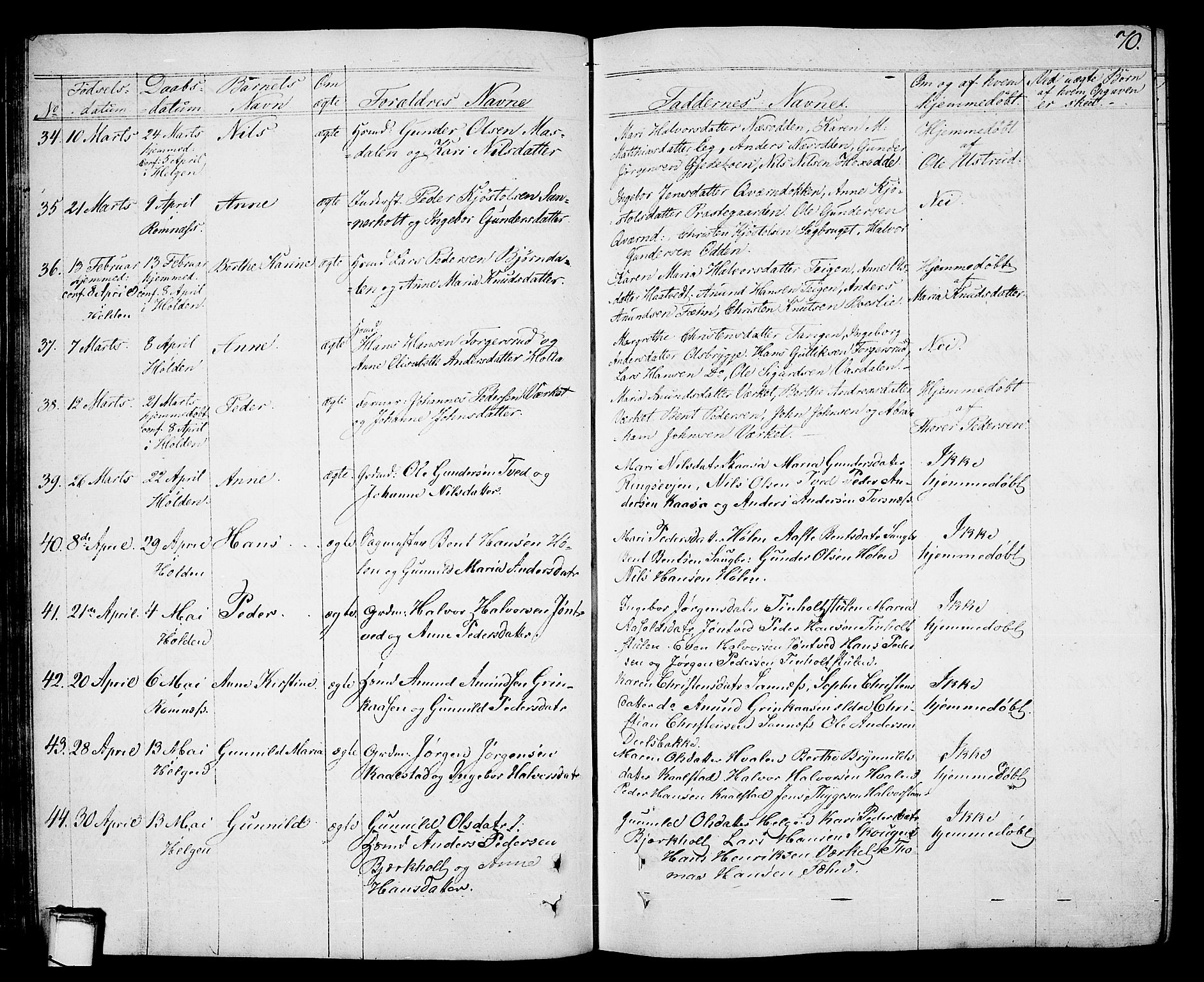 Holla kirkebøker, SAKO/A-272/G/Ga/L0003: Parish register (copy) no. I 3, 1849-1866, p. 70
