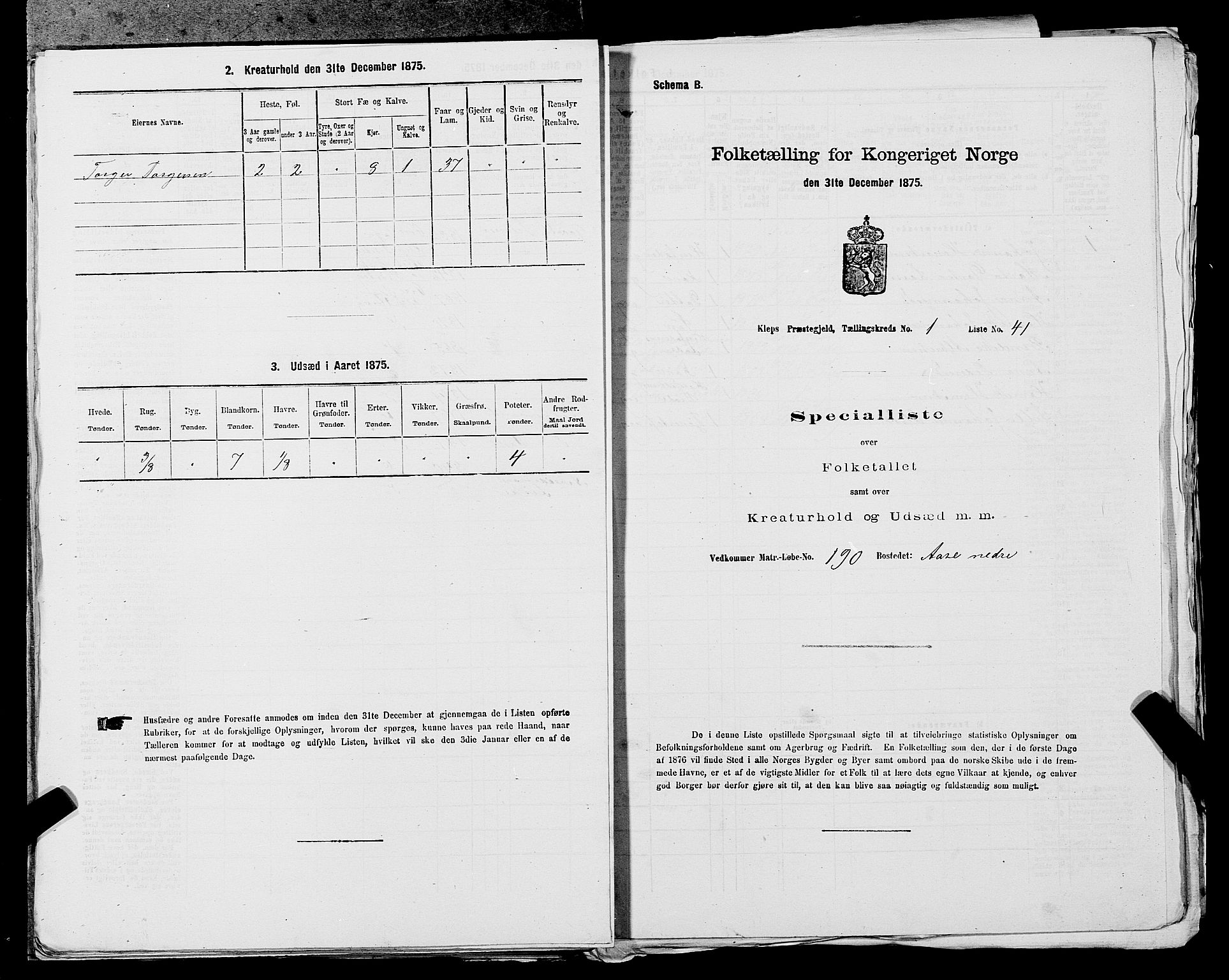 SAST, 1875 census for 1120P Klepp, 1875, p. 118