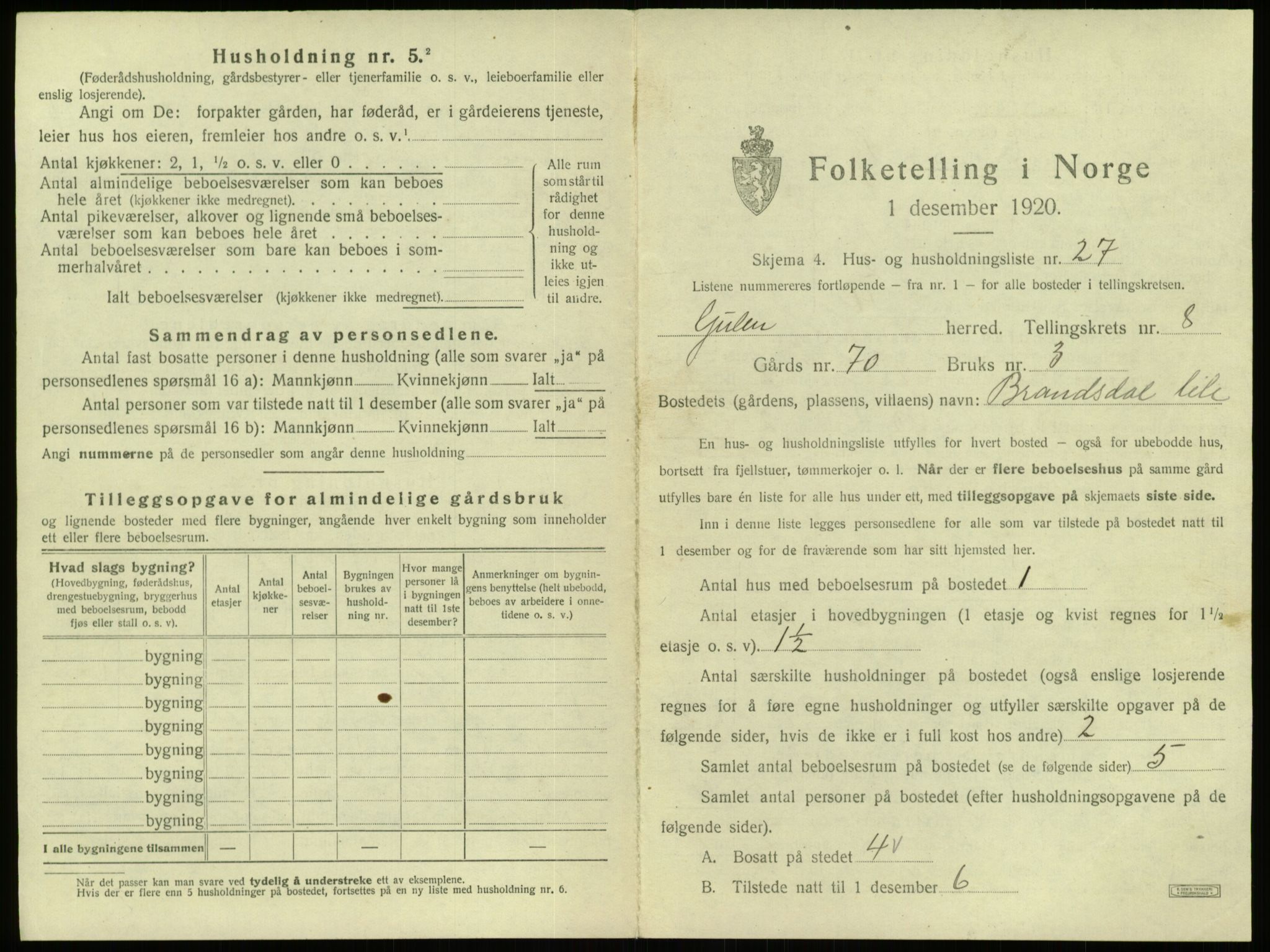 SAB, 1920 census for Gulen, 1920, p. 521