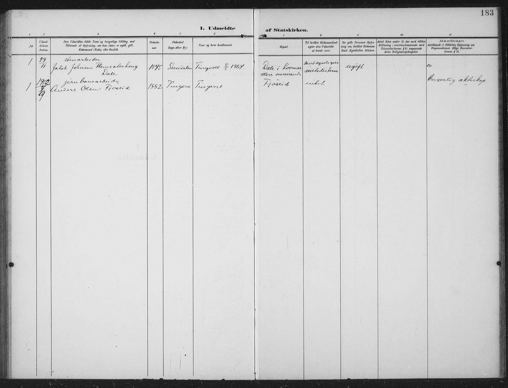 Ministerialprotokoller, klokkerbøker og fødselsregistre - Møre og Romsdal, AV/SAT-A-1454/586/L0989: Parish register (official) no. 586A15, 1906-1915, p. 183