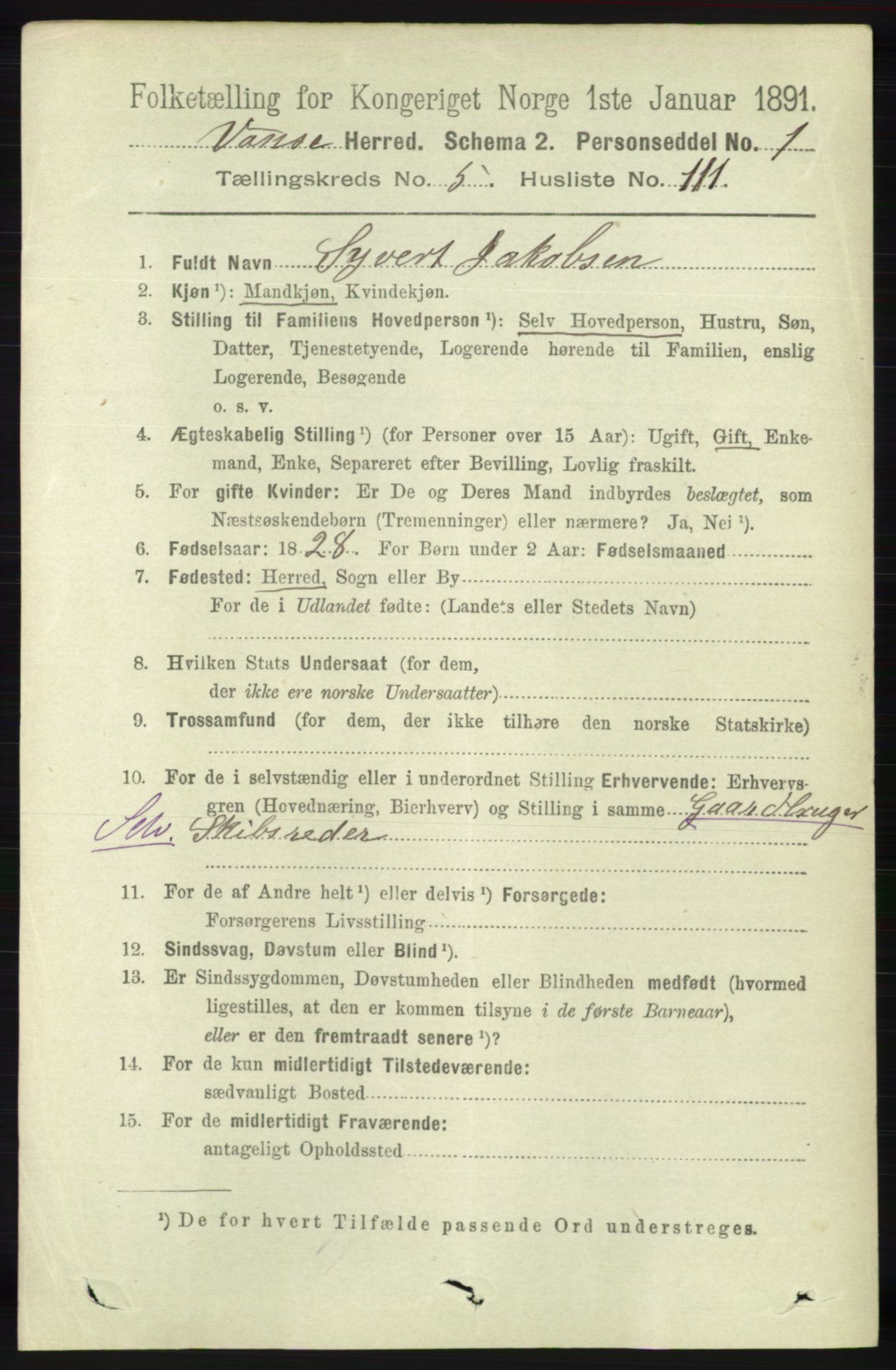 RA, 1891 census for 1041 Vanse, 1891, p. 3395