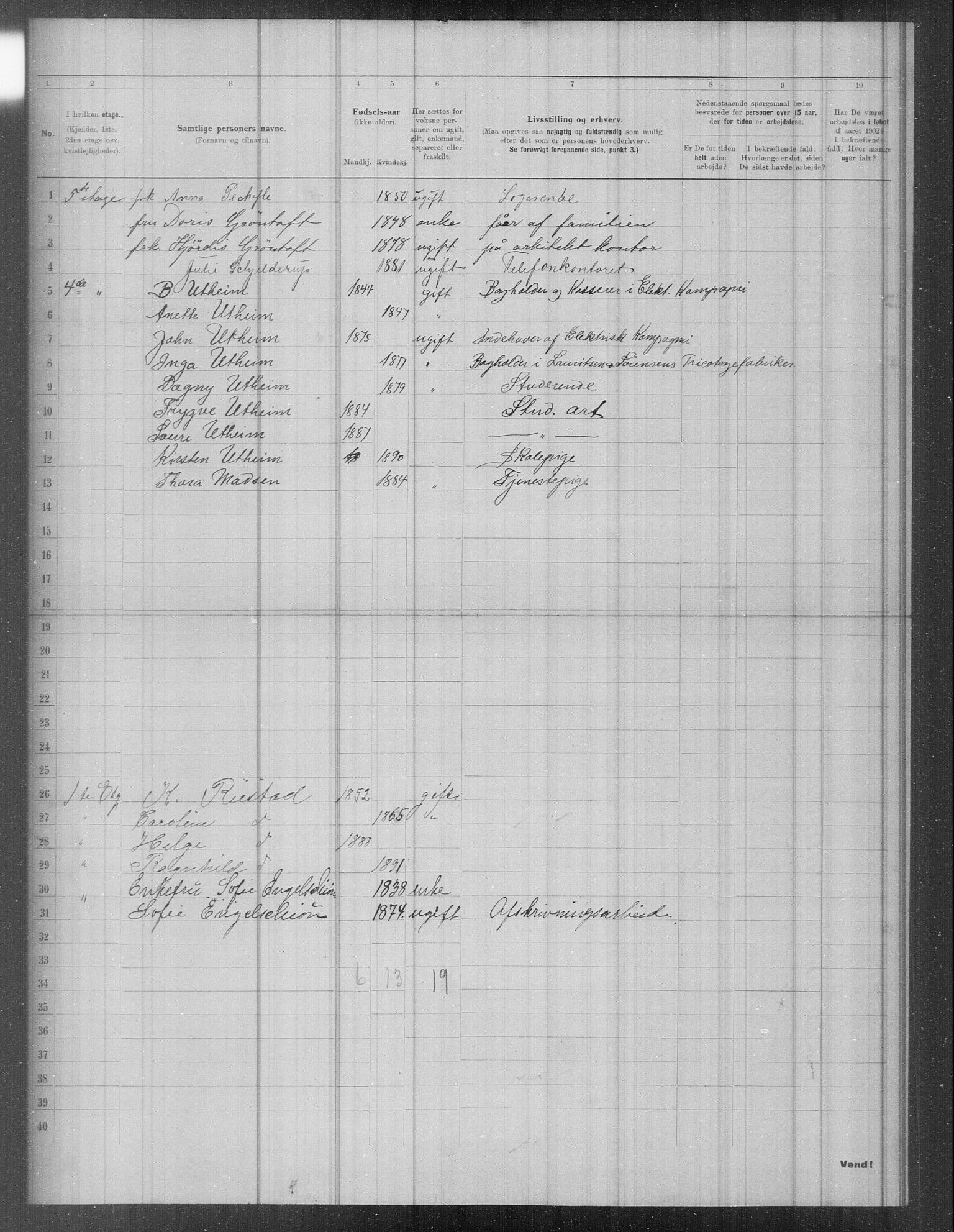 OBA, Municipal Census 1902 for Kristiania, 1902, p. 2598