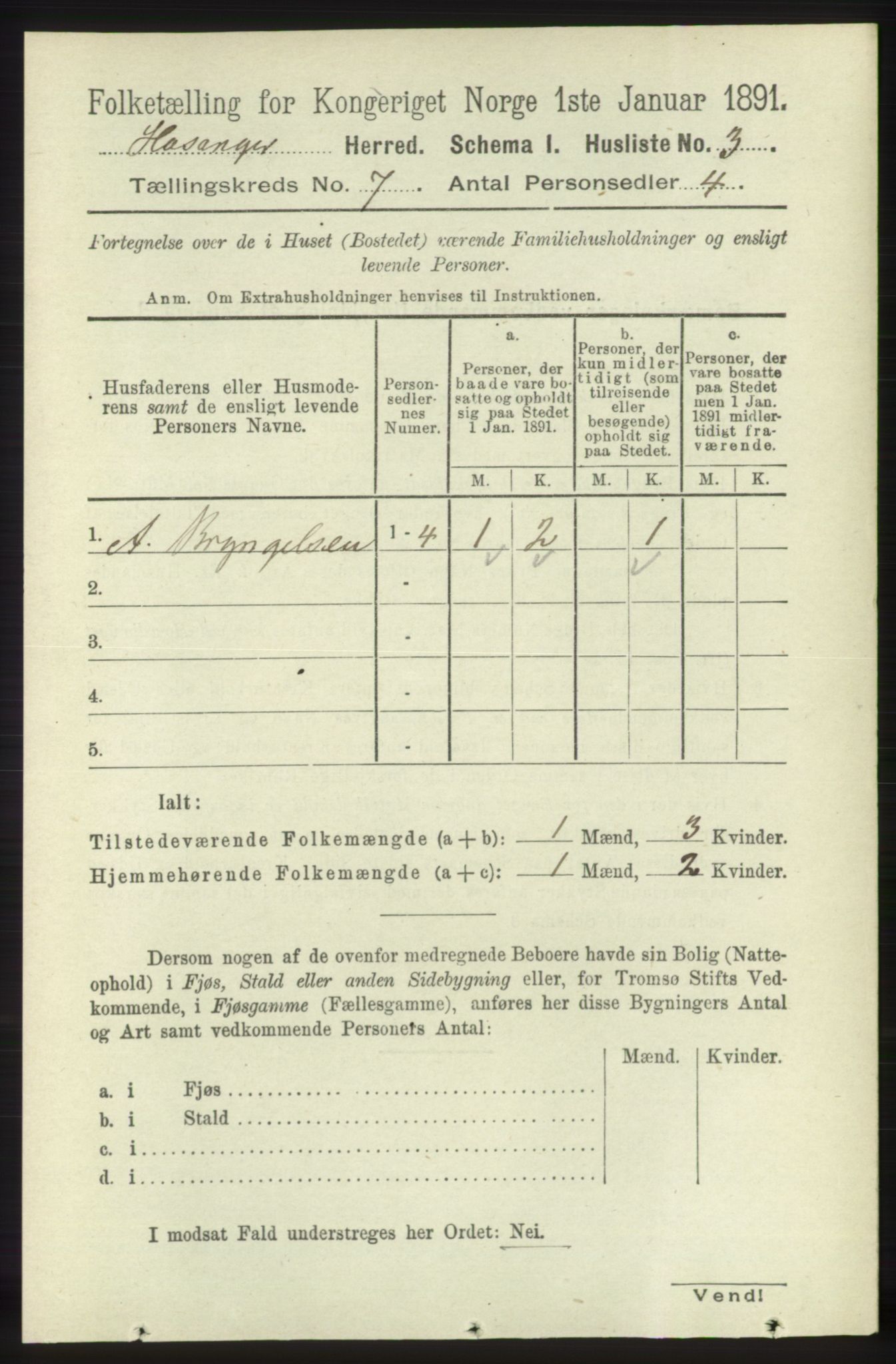 RA, 1891 census for 1253 Hosanger, 1891, p. 2436