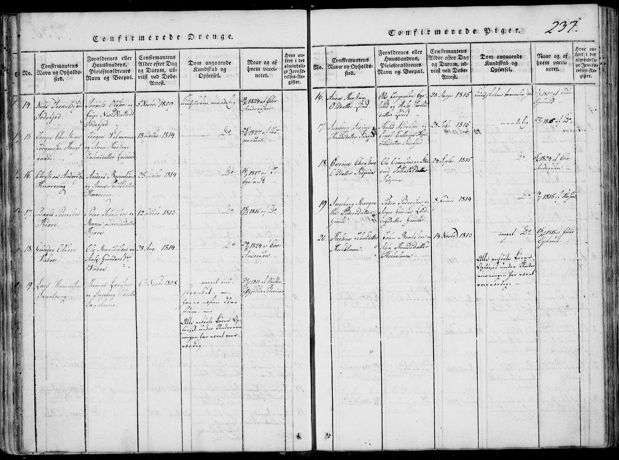 Oddernes sokneprestkontor, SAK/1111-0033/F/Fa/Faa/L0005: Parish register (official) no. A 5, 1820-1838, p. 237