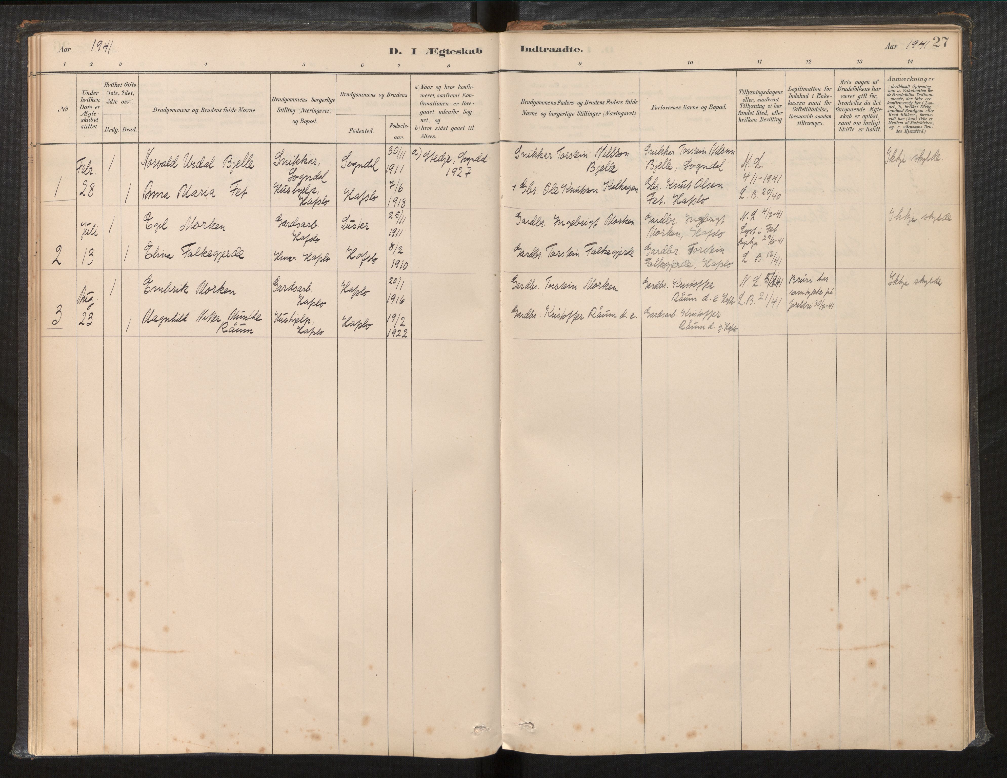 Jostedal sokneprestembete, SAB/A-80601/H/Haa/Haac/L0002: Parish register (official) no. C 2, 1881-2003, p. 27