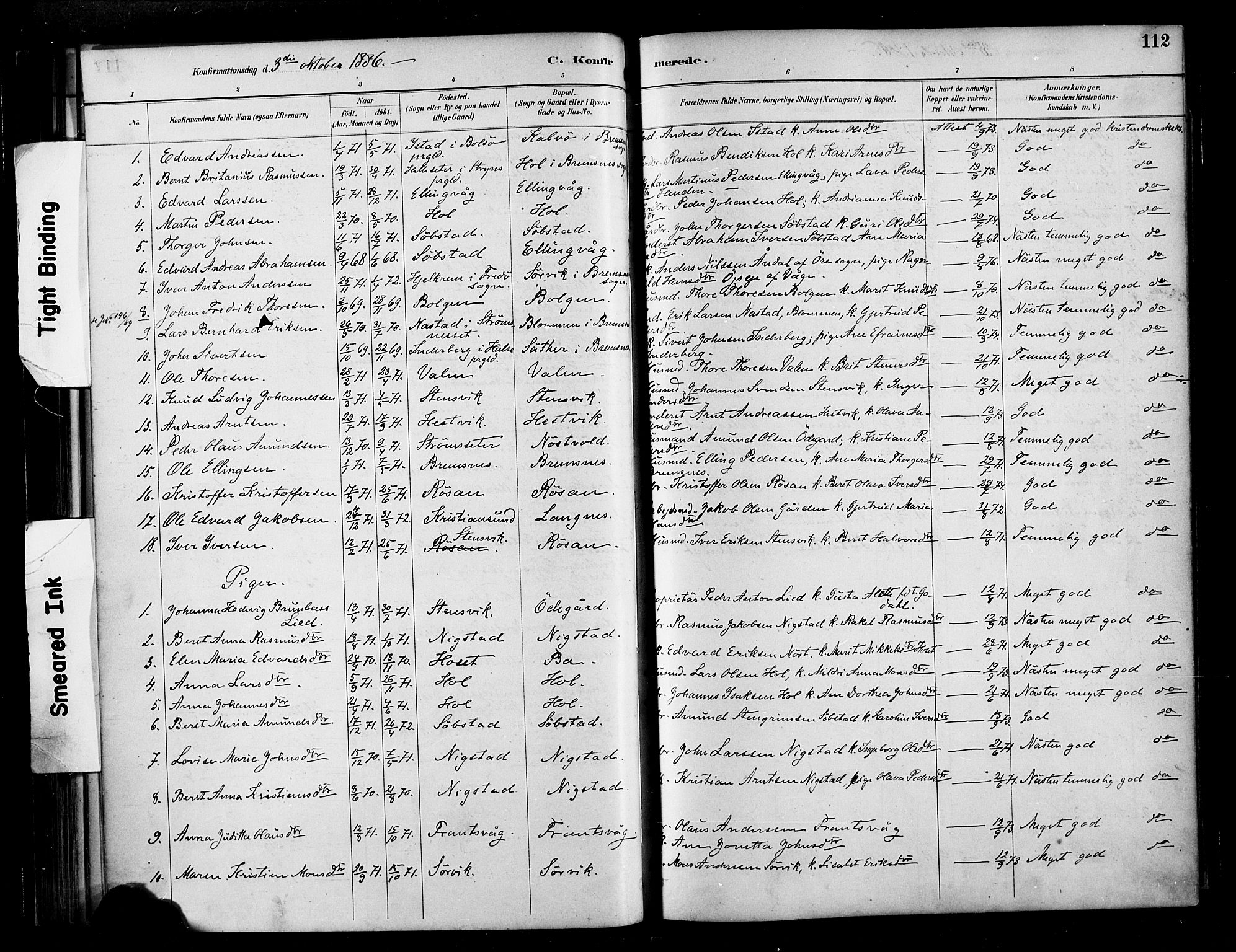Ministerialprotokoller, klokkerbøker og fødselsregistre - Møre og Romsdal, SAT/A-1454/569/L0819: Parish register (official) no. 569A05, 1885-1899, p. 112