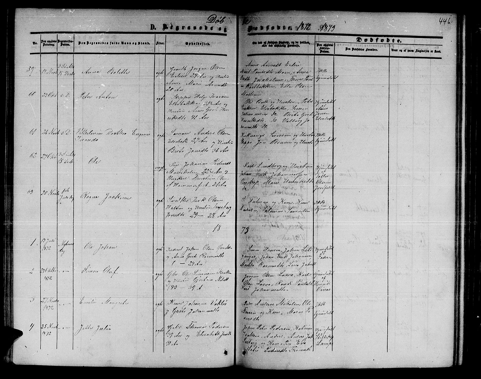 Alta sokneprestkontor, SATØ/S-1338/H/Hb/L0001.klokk: Parish register (copy) no. 1, 1858-1878, p. 445-446
