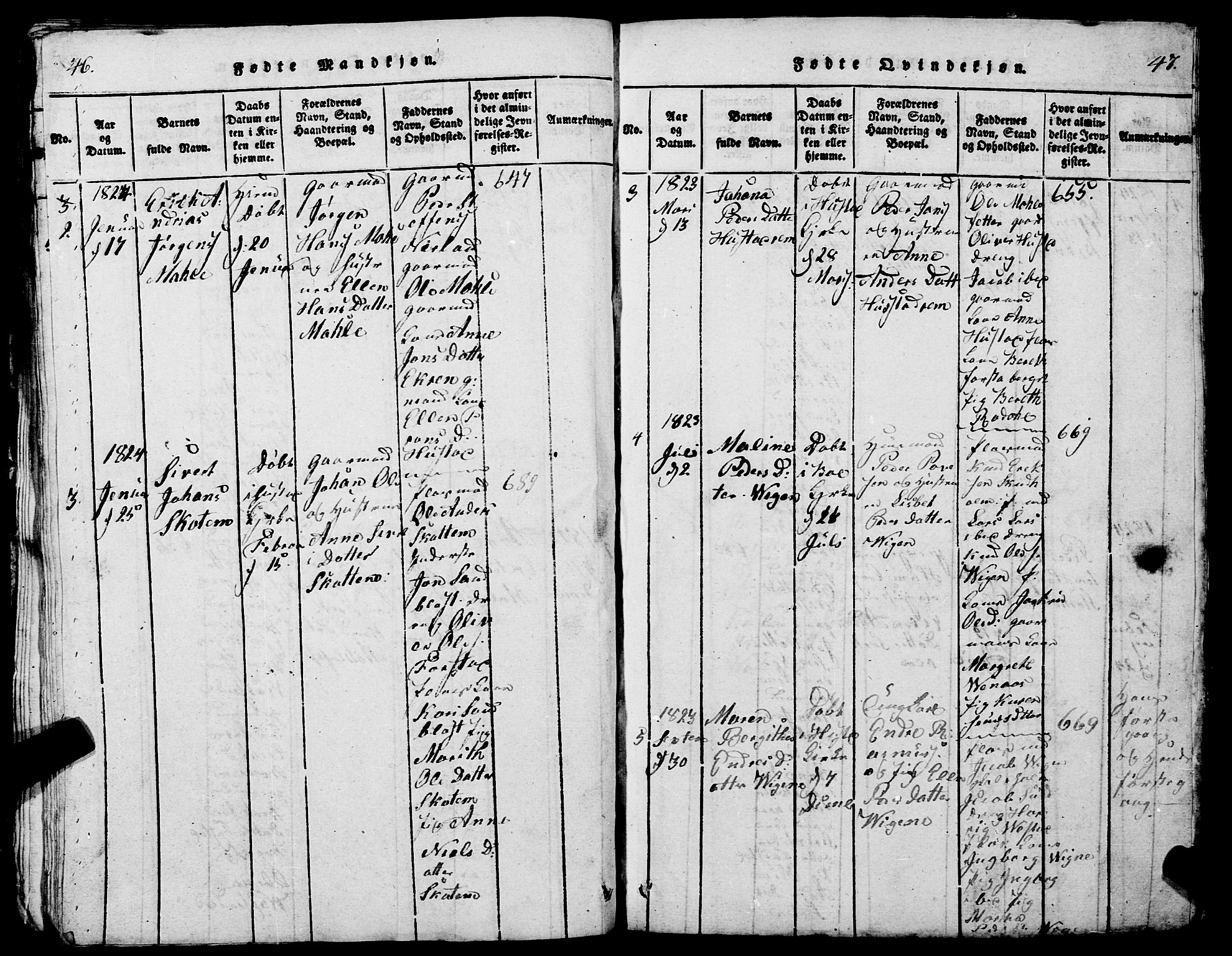 Ministerialprotokoller, klokkerbøker og fødselsregistre - Møre og Romsdal, AV/SAT-A-1454/567/L0781: Parish register (copy) no. 567C01, 1818-1845, p. 46-47