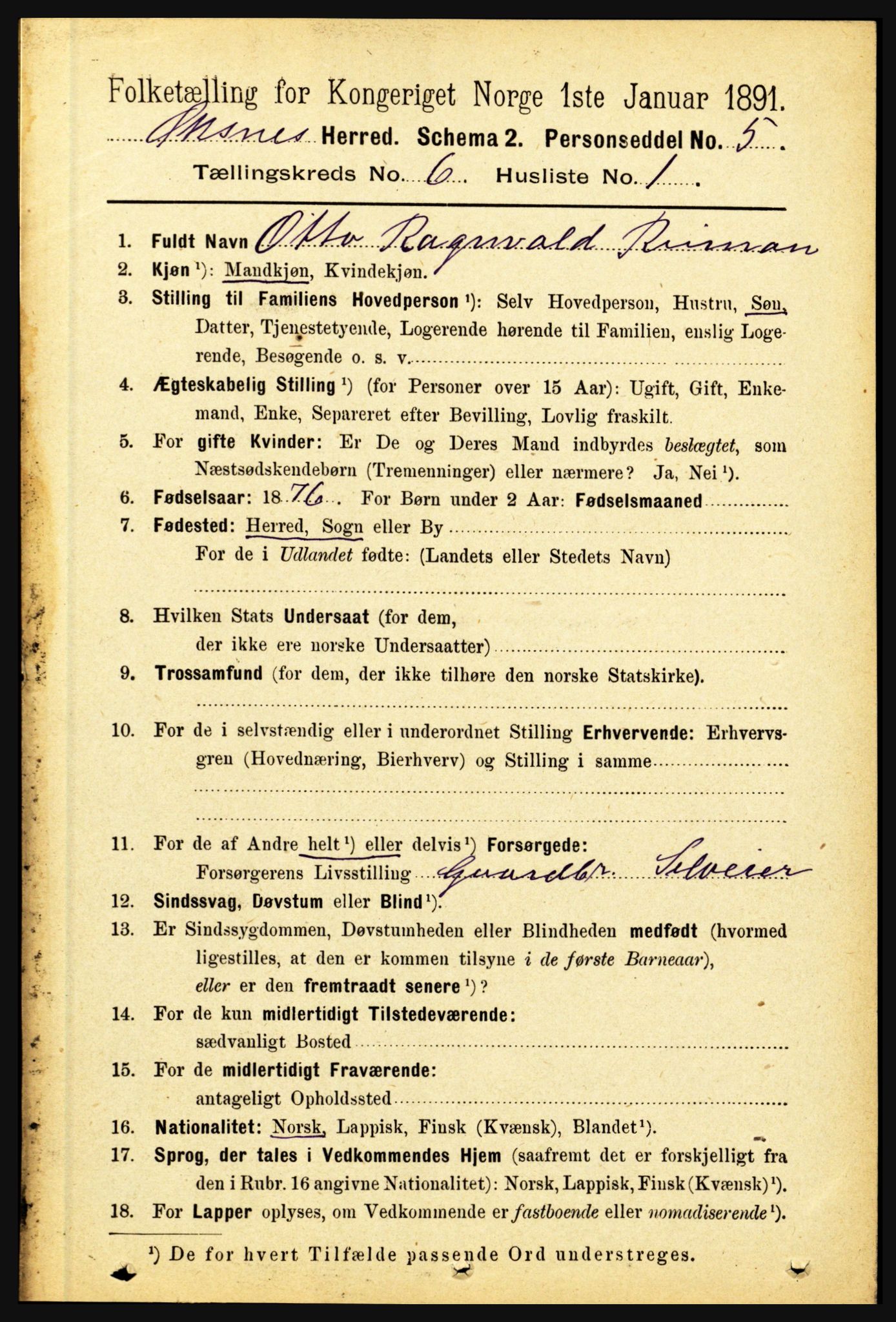 RA, 1891 census for 1868 Øksnes, 1891, p. 2624