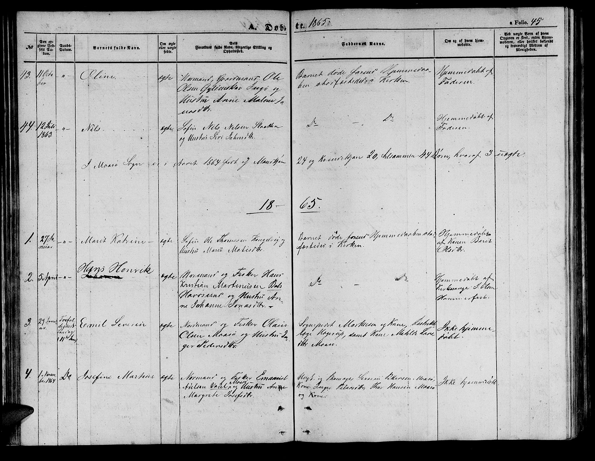 Måsøy sokneprestkontor, SATØ/S-1348/H/Hb/L0001klokker: Parish register (copy) no. 1, 1852-1877, p. 45