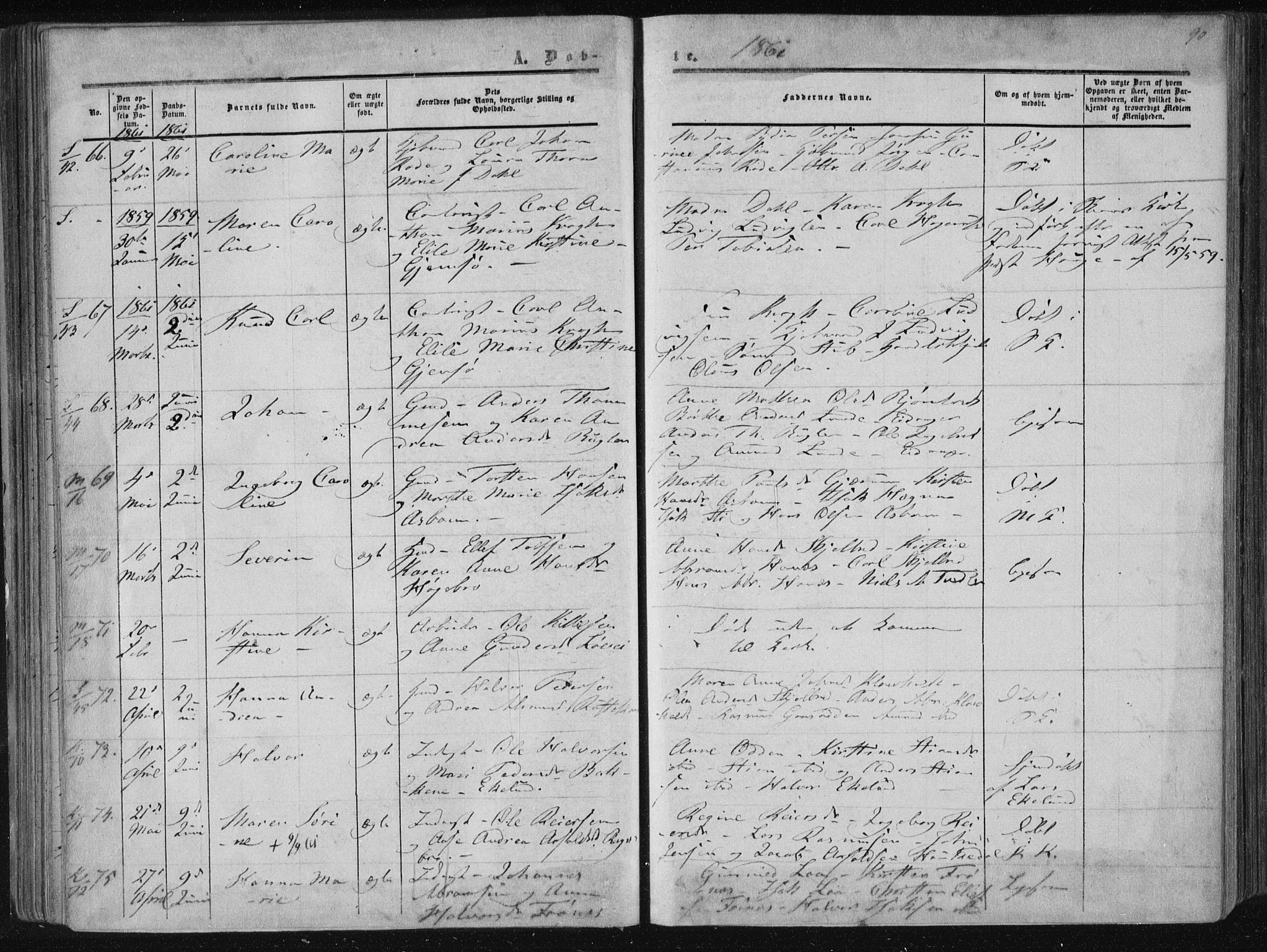 Solum kirkebøker, AV/SAKO-A-306/F/Fa/L0007: Parish register (official) no. I 7, 1856-1864, p. 90