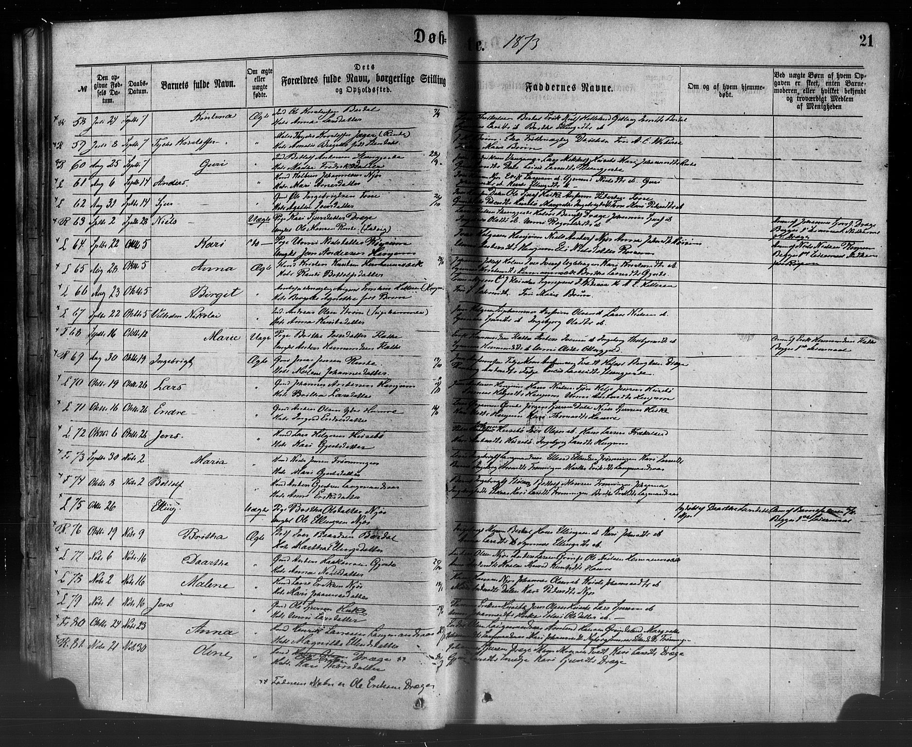 Leikanger sokneprestembete, SAB/A-81001: Parish register (official) no. A 9, 1869-1888, p. 21