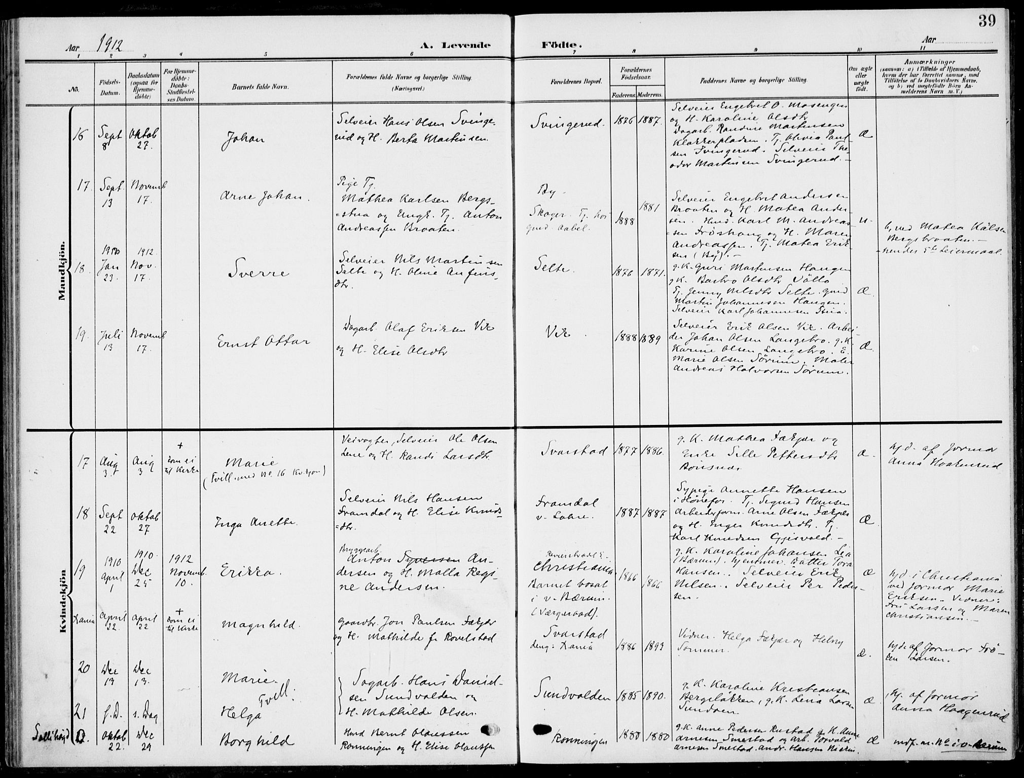 Hole kirkebøker, AV/SAKO-A-228/F/Fa/L0010: Parish register (official) no. I 10, 1907-1917, p. 39