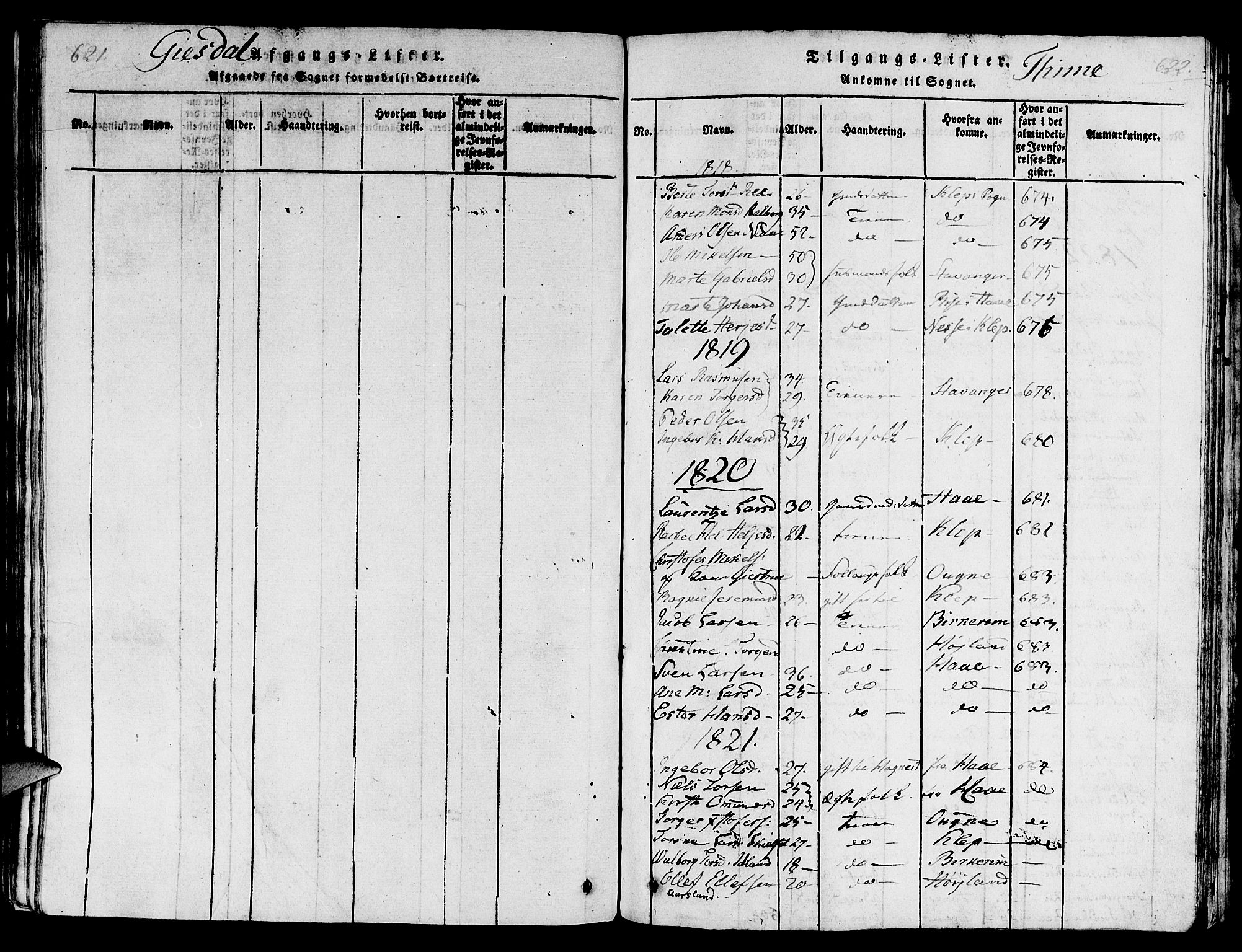 Lye sokneprestkontor, SAST/A-101794/001/30/30BA/L0003: Parish register (official) no. A 3 /1, 1816-1826, p. 621-622