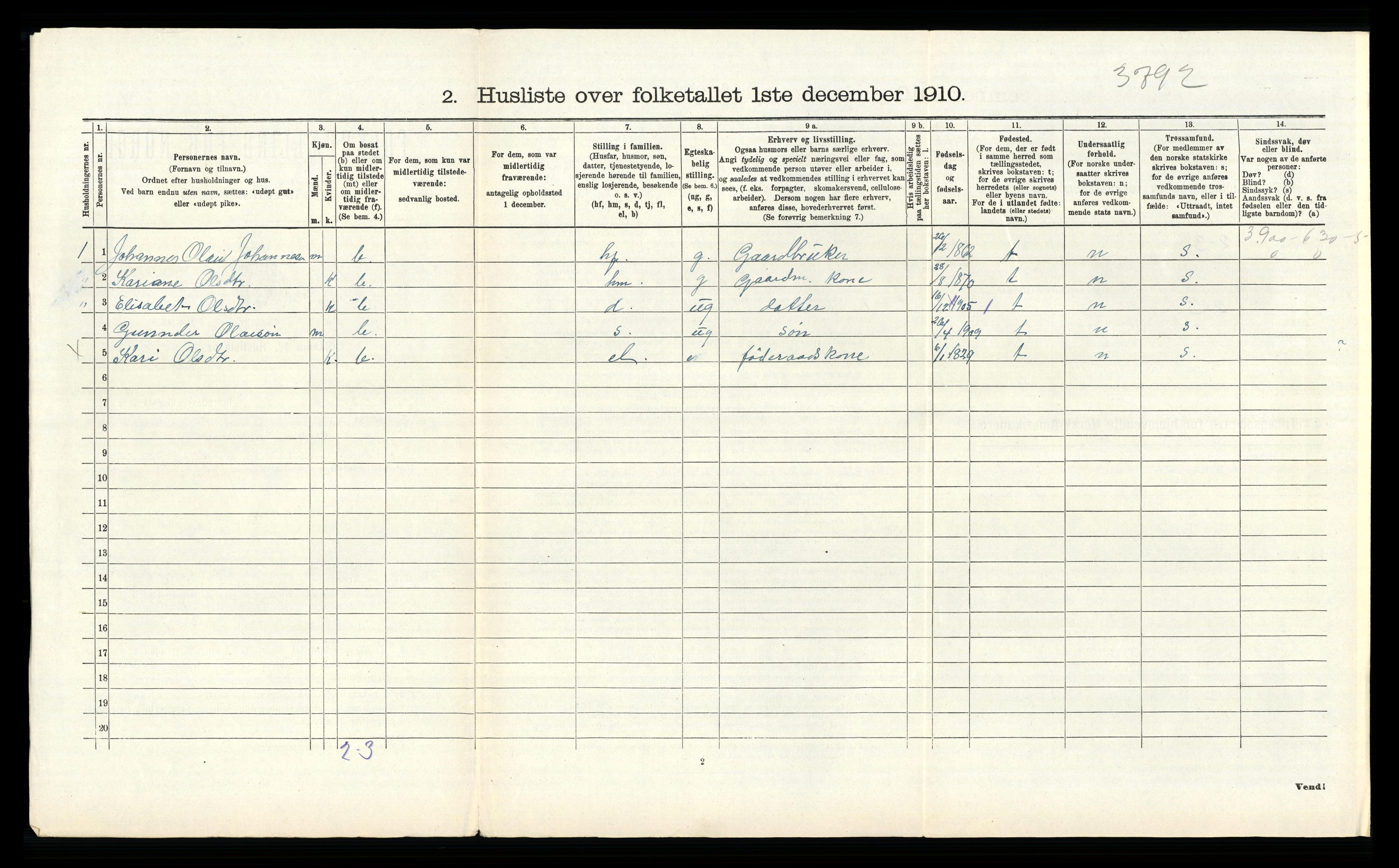 RA, 1910 census for Tysnes, 1910, p. 835