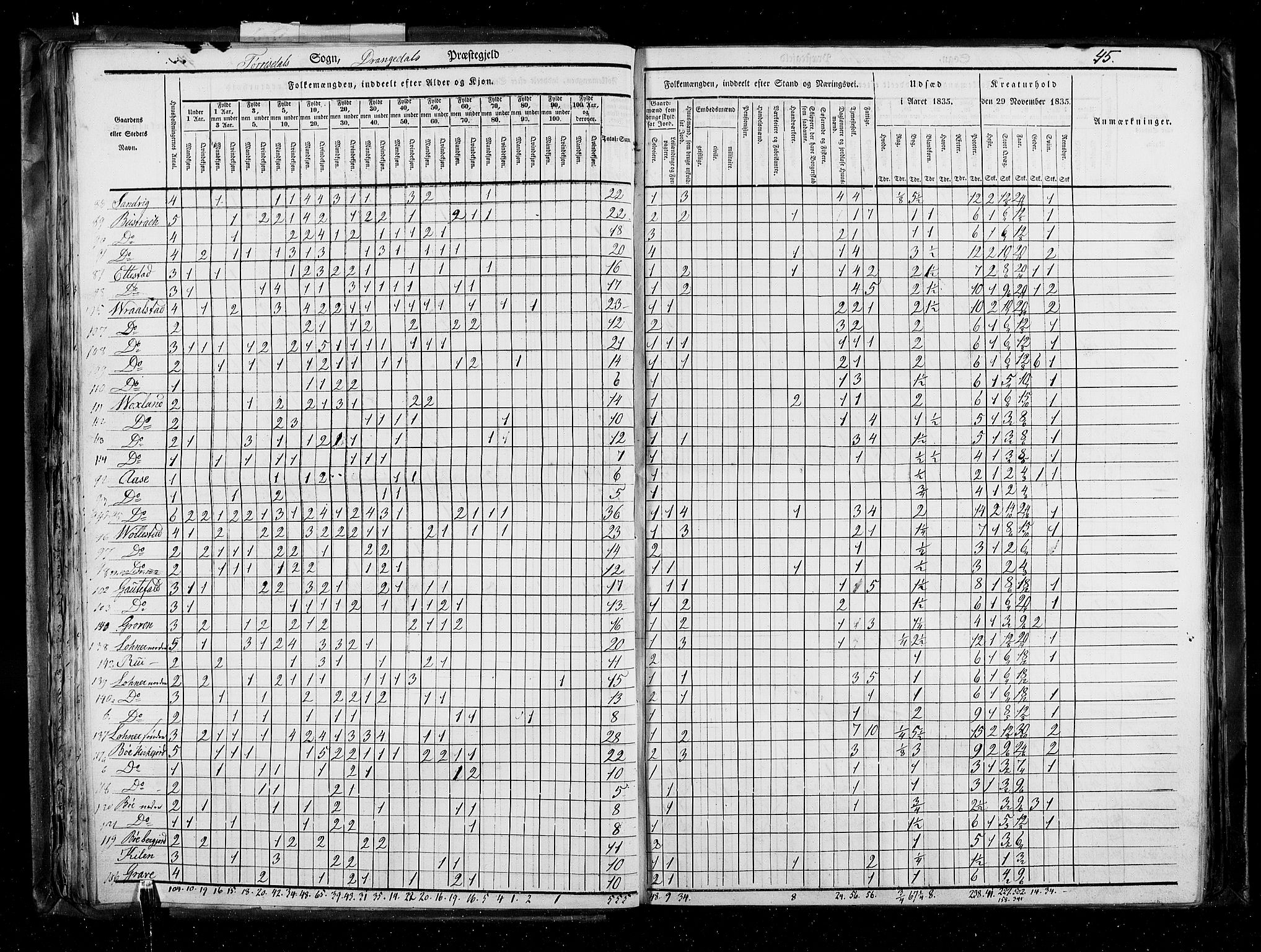 RA, Census 1835, vol. 5: Bratsberg amt og Nedenes og Råbyggelaget amt, 1835, p. 45